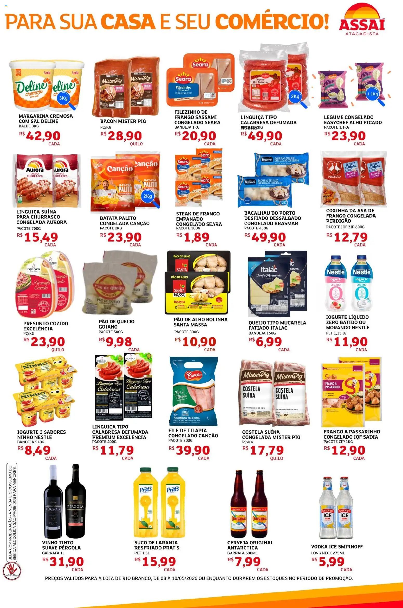 Assaí Atacadista Folheto - válido de 08.05.2026 | Página: 3 | Produtos: Pao de alho, Linguiça, Pão, Filé de tilápia