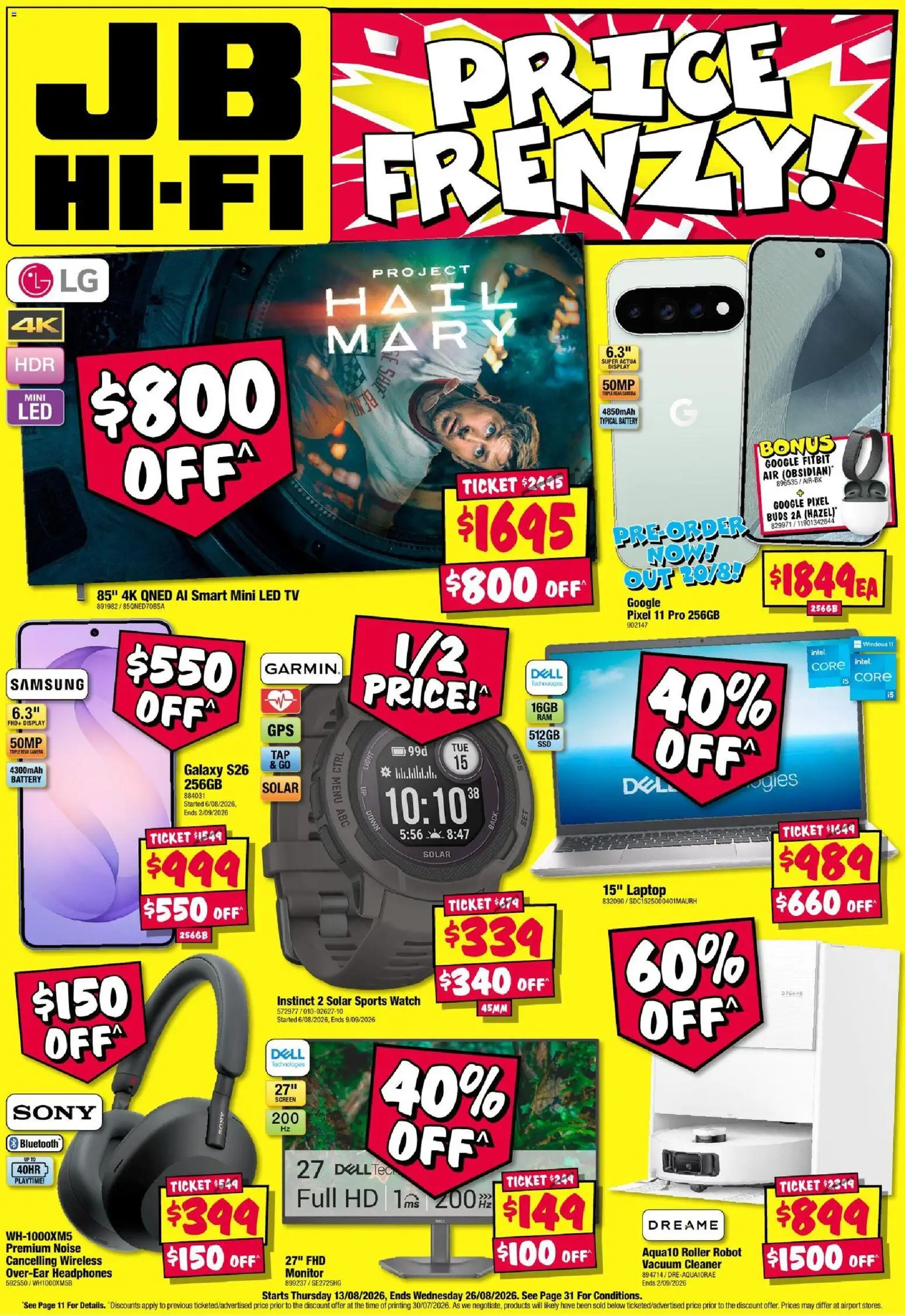 JB Hi-Fi catalogue - valid from 13/08/2026 | Page: 1 | Products: Watch, Tv, Camera, Robot