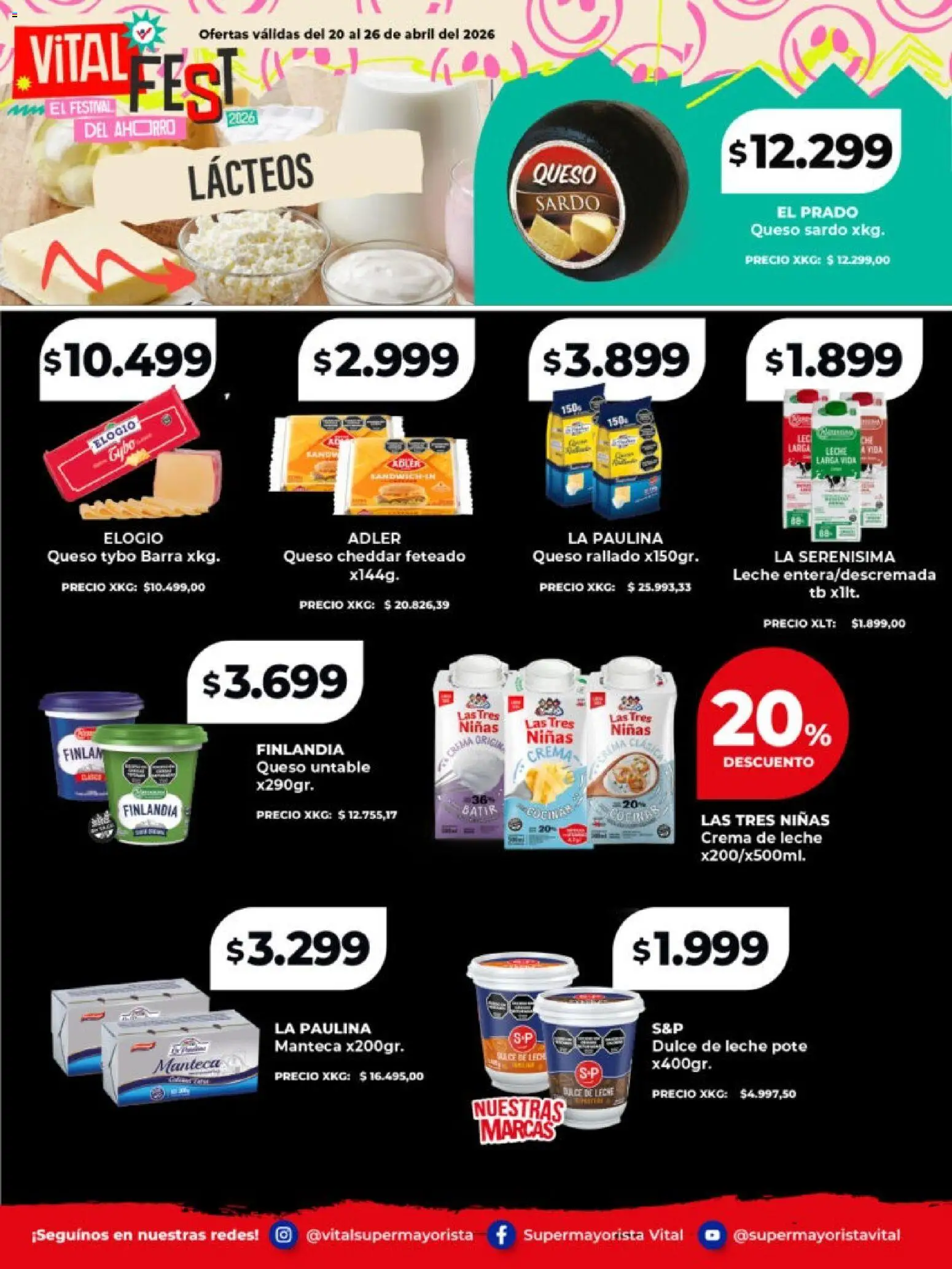 Vital - Especial de frescos │ válido desde el 20.04.2026 | Página: 4 | Productos: Crema de leche, Dulce de leche, Queso, Crema