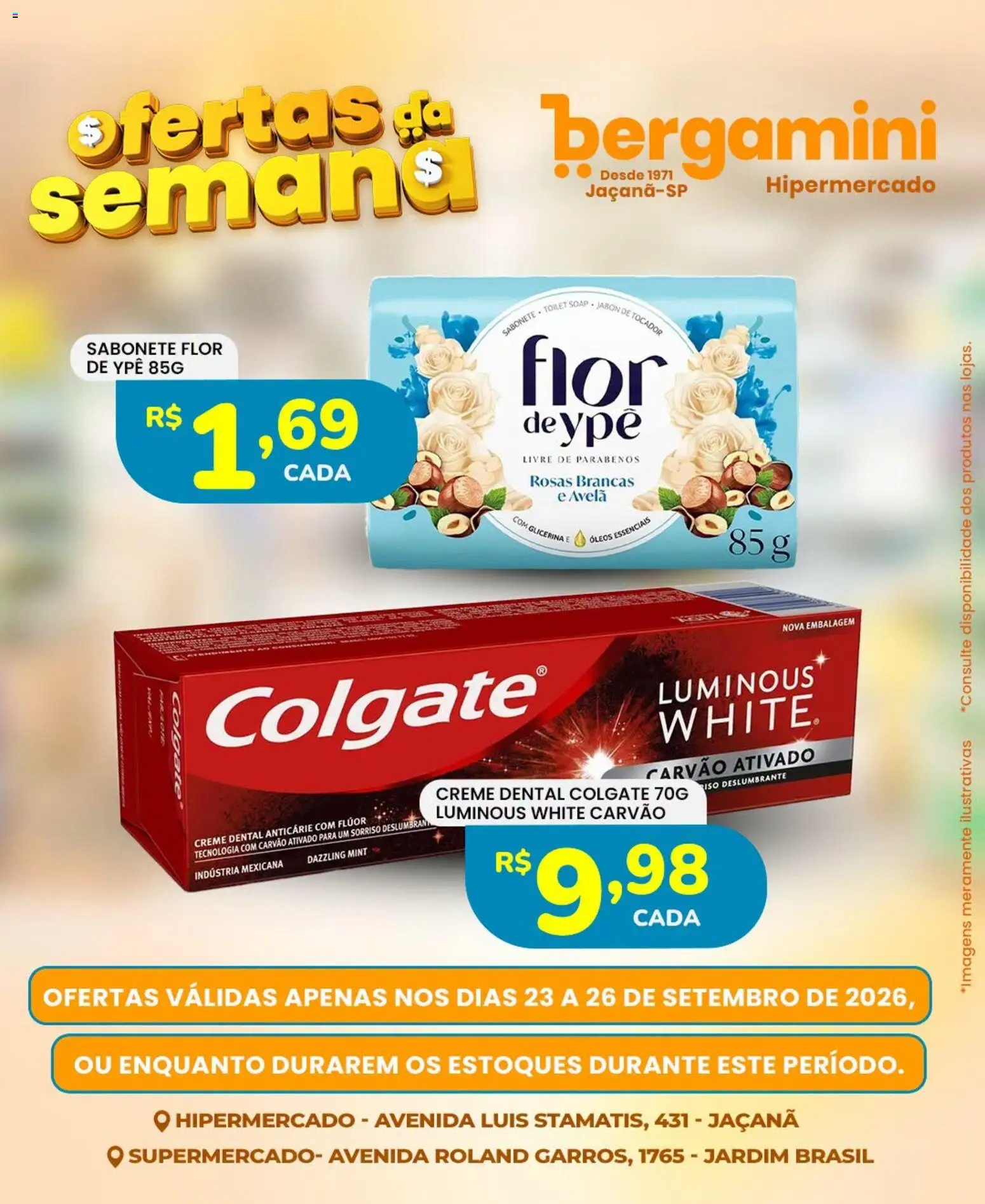 Supermercado Bergamini Folheto - válido de 23/09/2026 | Página: 9 | Produtos: Carvão ativado, Creme, Sabonete, Avelã