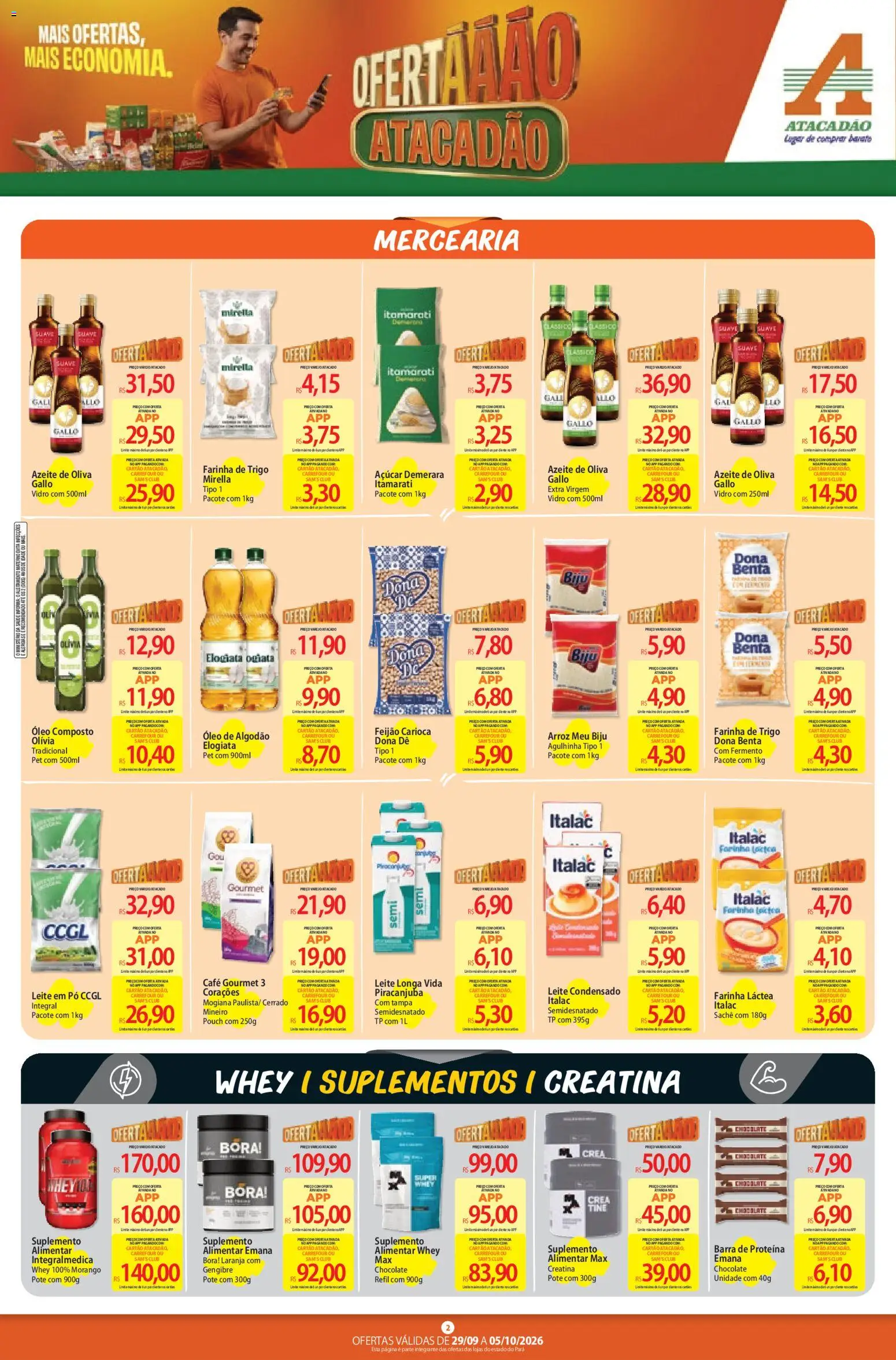 Atacadão Folheto - válido de 29/09/2026 | Página: 2 | Produtos: Chocolate, Arroz, Açúcar, Azeite de oliva