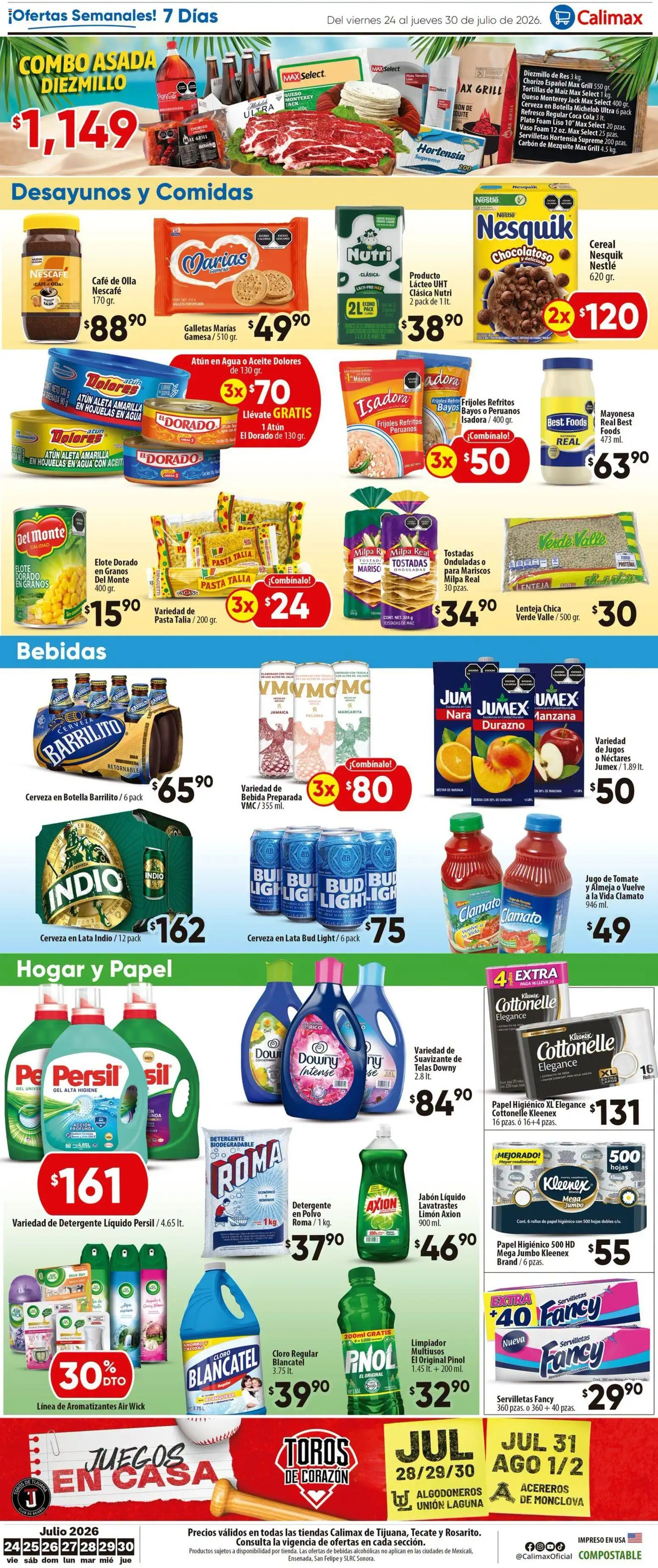 Nuevas ofertas de Calimax válidas en toda la República Mexicana desde el 24/07/2026. ¡Encuentra las mejores ofertas en Calimax folleto Rosarito! | Página: 6 | Productos: Maíz, Aceite, Hojuelas, Botella