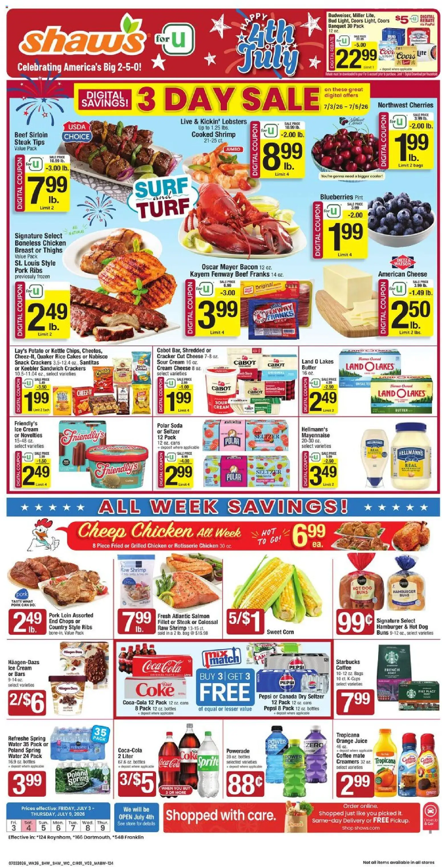 Shaw's Weekly Ad - MA - valid from 07/03/2026 | Page: 1 | Products: Juice, Beef, Water, Bag