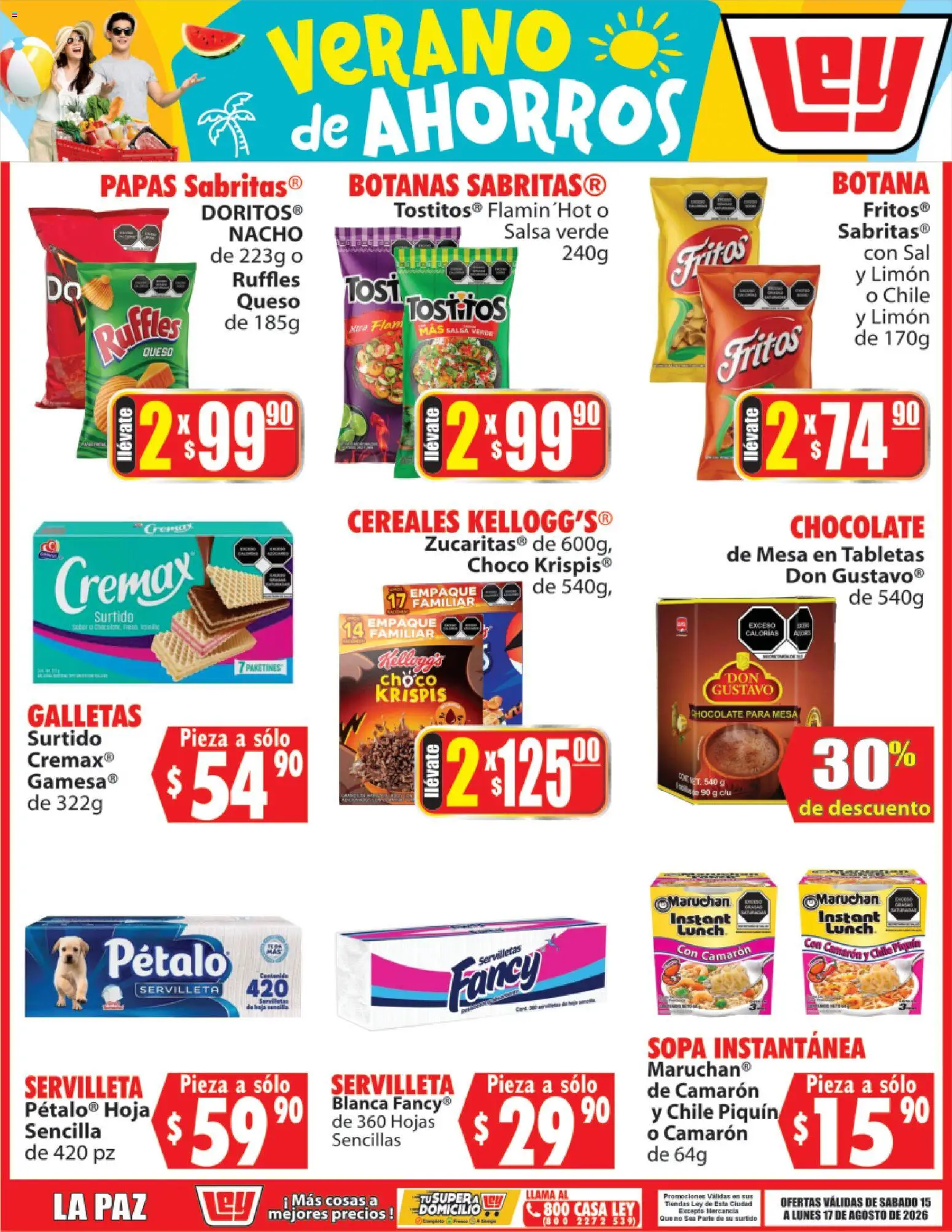 Nuevas ofertas de Casa Ley válidas en toda la República Mexicana desde el 15/08/2026. ¡Encuentra las mejores ofertas en Casa Ley folleto Verano de ahorros! | Página: 3 | Productos: Chile, Queso, Papas, Servilletas