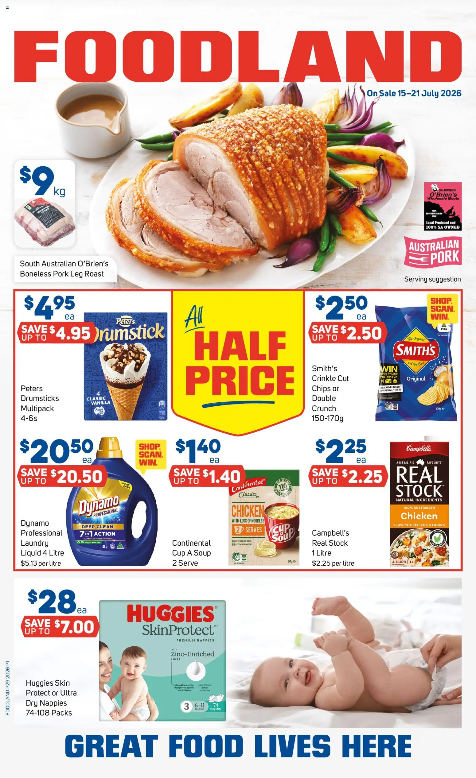 Foodland catalogue - valid from 15/07/2026 | Page: 1 | Products: Cups, Chips, Drumsticks, Laundry