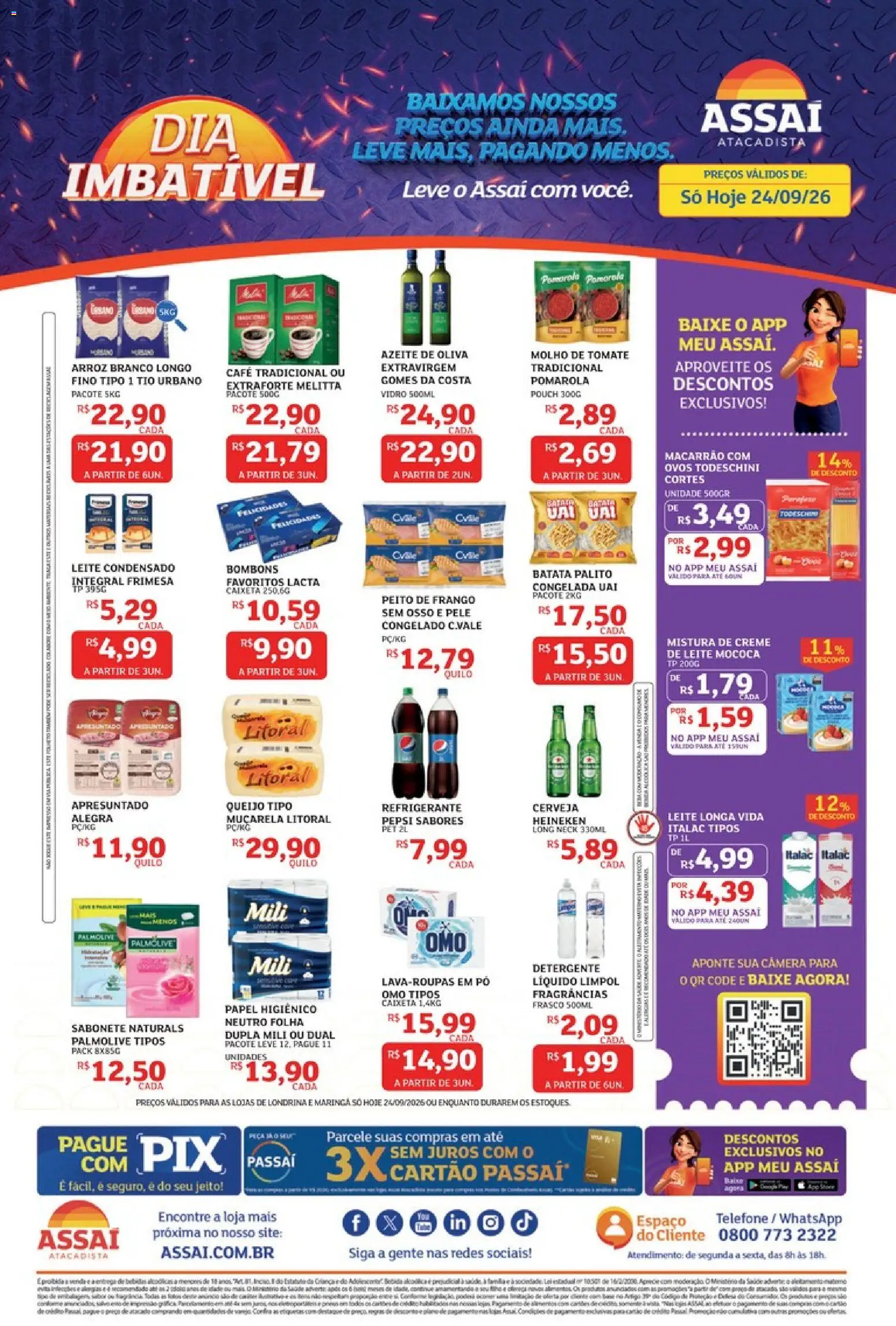 Assaí Atacadista Folheto - válido de 24/09/2026 | Página: 1 | Produtos: Leite, Queijo, Gomes da costa, Peito de frango
