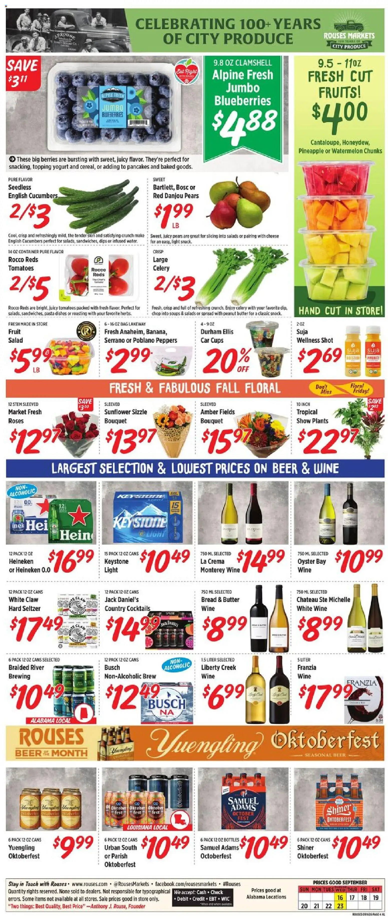 Rouses Weekly Ad - valid from 09/16/2026 | Page: 8 | Products: White wine, Jack Daniel's, Spread, Fruits