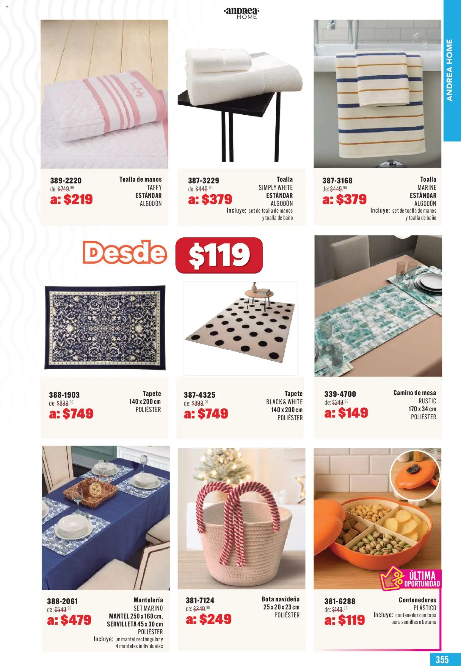 Nuevas ofertas de Andrea válidas en toda la República Mexicana desde el 03.05.2026. ¡Encuentra las mejores ofertas en Andrea catálogo Outlet! | Página: 355 | Productos: Algodón, Mesa, Baño, Tapete