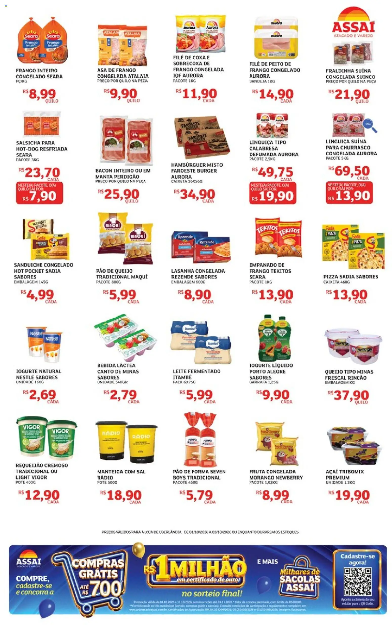 Assaí Atacadista Folheto - válido de 01/10/2026 | Página: 3 | Produtos: Frango inteiro, Leite, Sanduíche, Iogurte natural