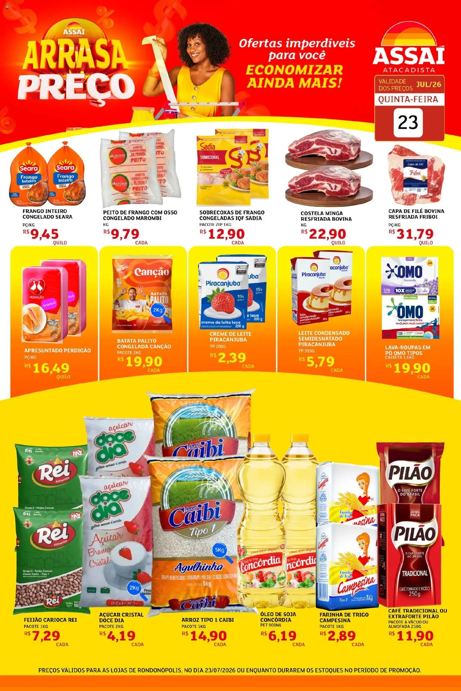 Assaí Atacadista Folheto - válido de 23/07/2026 | Página: 1 | Produtos: Feijão, Farinha de trigo, Leite, Açúcar