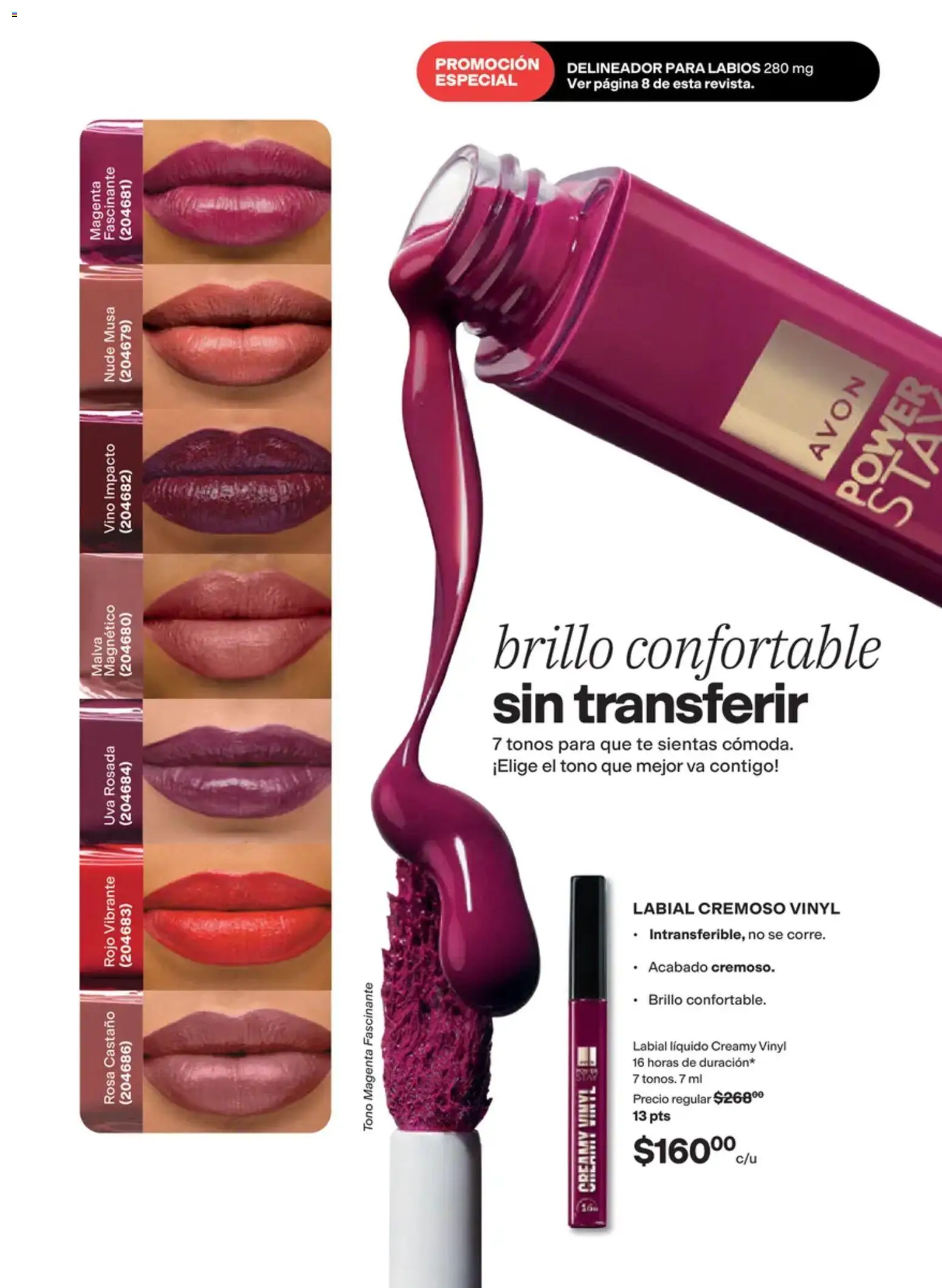 Nuevas ofertas de AVON válidas en toda la República Mexicana desde el 02/10/2026. ¡Encuentra las mejores ofertas en AVON campaña 15 2026! | Página: 13 | Productos: Brillo, Uva, Vino, Delineador