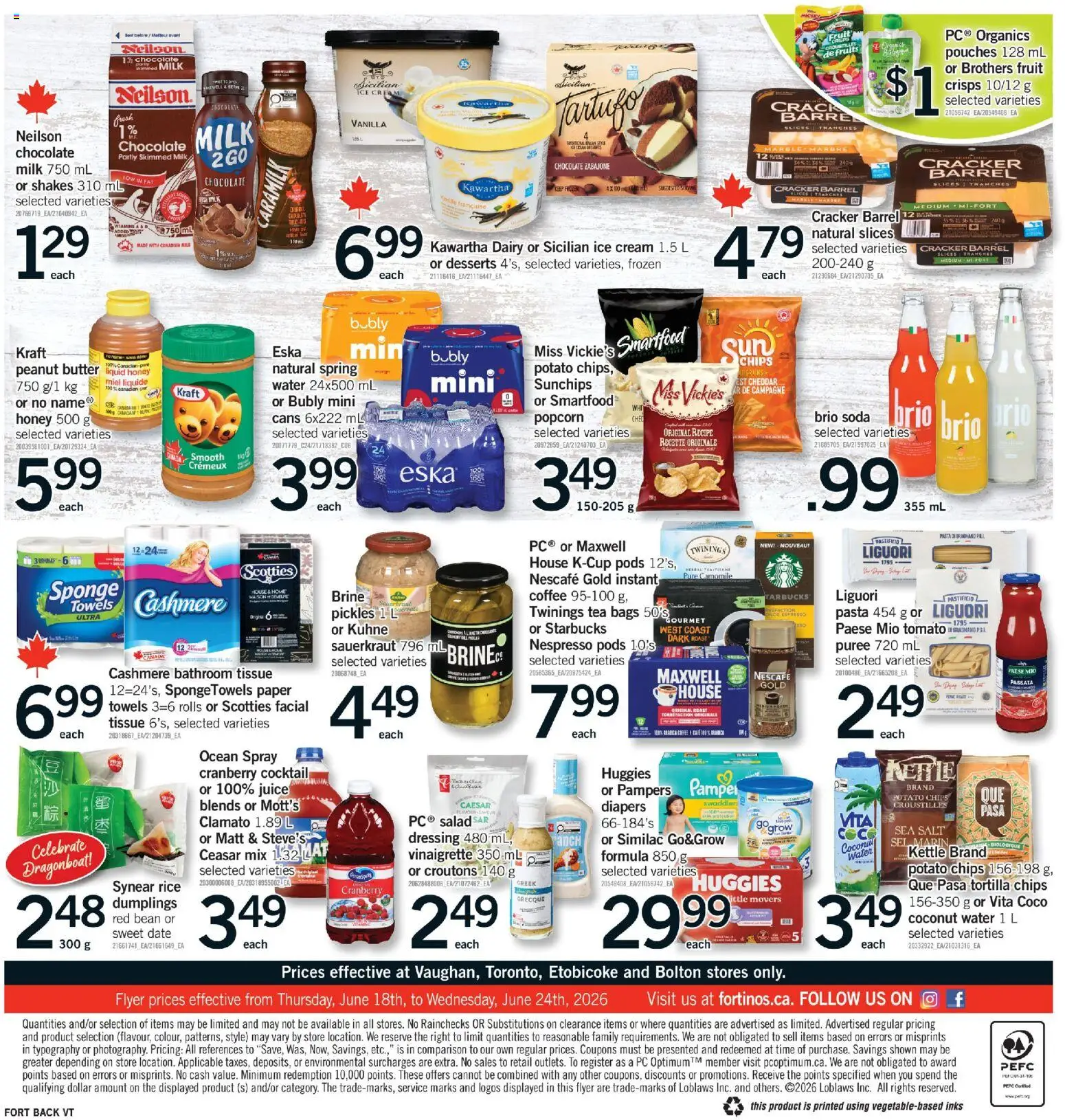 Fortinos flyer valid from 18.06.2026 | Page: 2 | Products: Cream, Butter, Chocolate, Juice