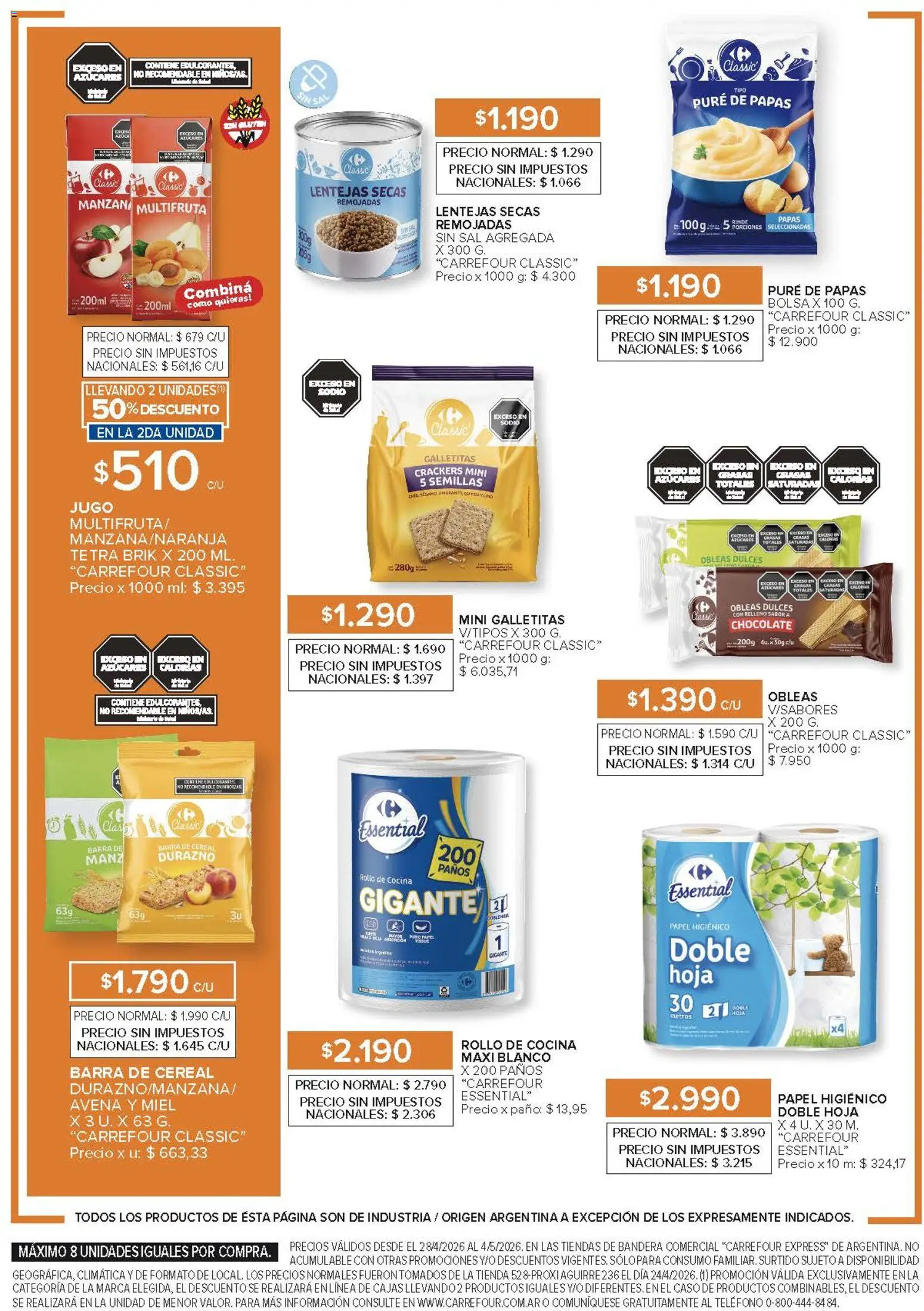 Carrefour Express ofertas │ válido desde el 28.04.2026 | Página: 3 | Productos: Caso, Galletitas, Durazno, Edulcorante