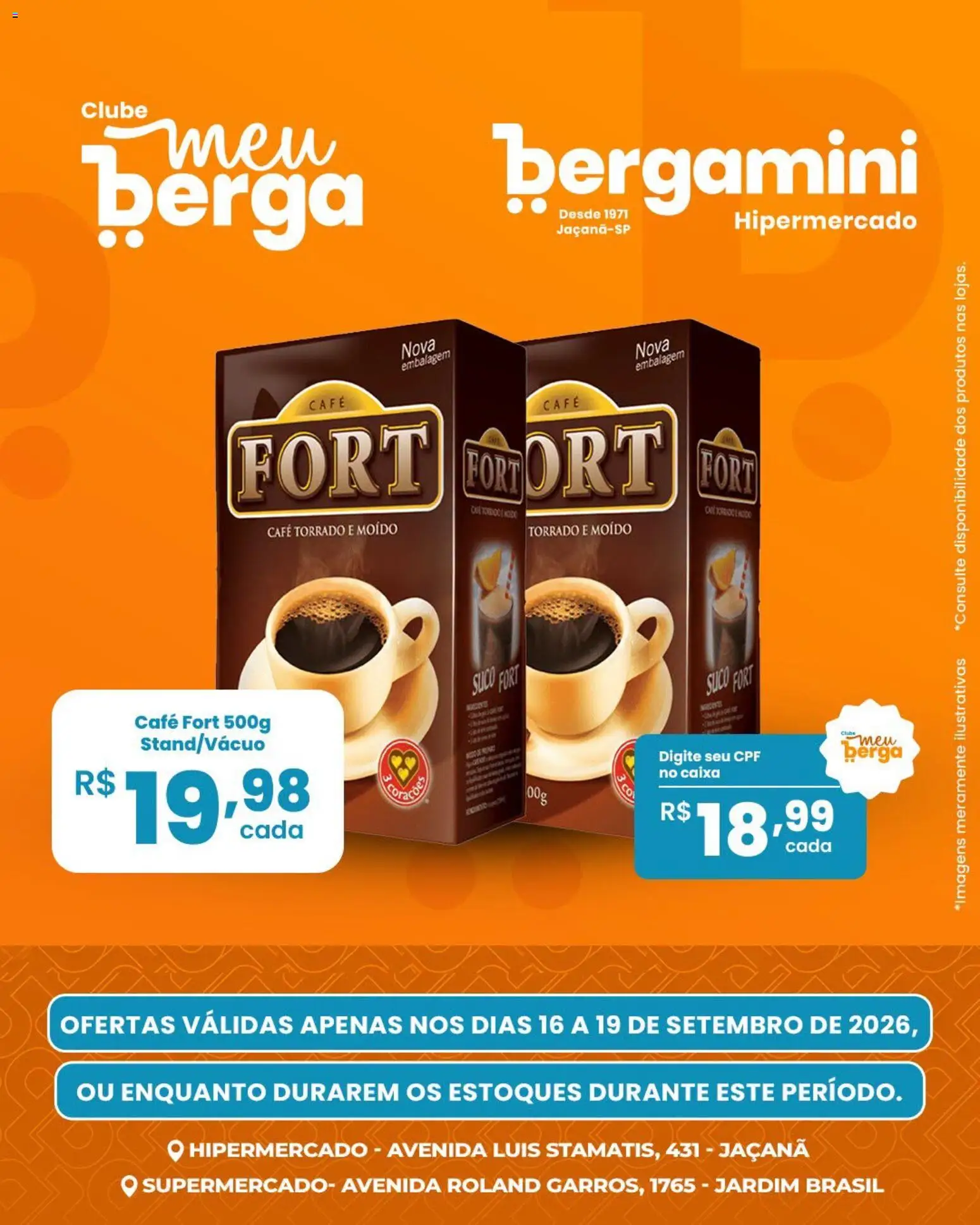 Supermercado Bergamini Folheto - válido de 16/09/2026 | Página: 1 | Produtos: Caixa, Café, Suco
