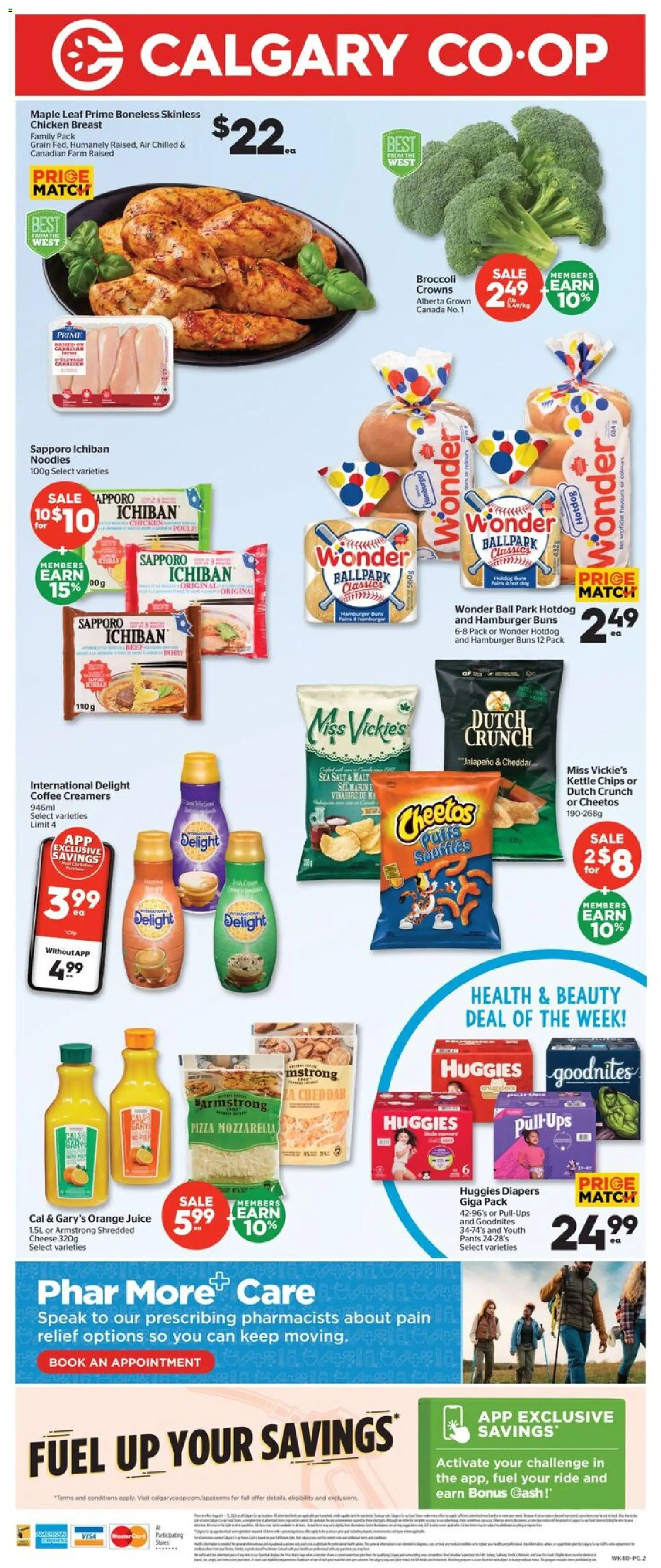 Calgary Co-op flyer valid from Aug 6, 2026 | Page: 2 | Products: Noodles, Chips, Pizza, Juice