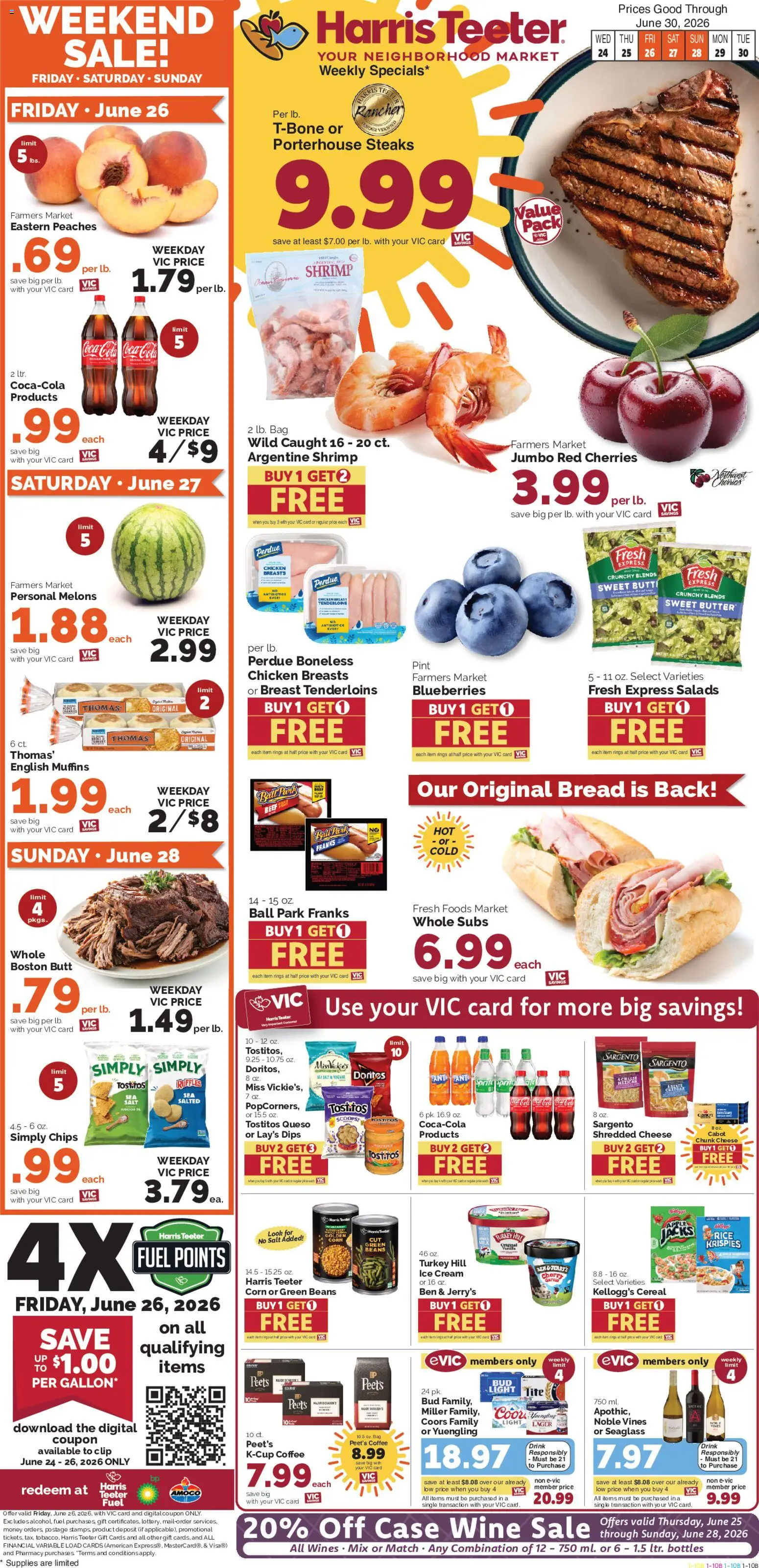 Harris Teeter Weekly Ad - NC - valid from 06/24/2026 | Page: 1 | Products: Corn, Cheese, Wine, Chips