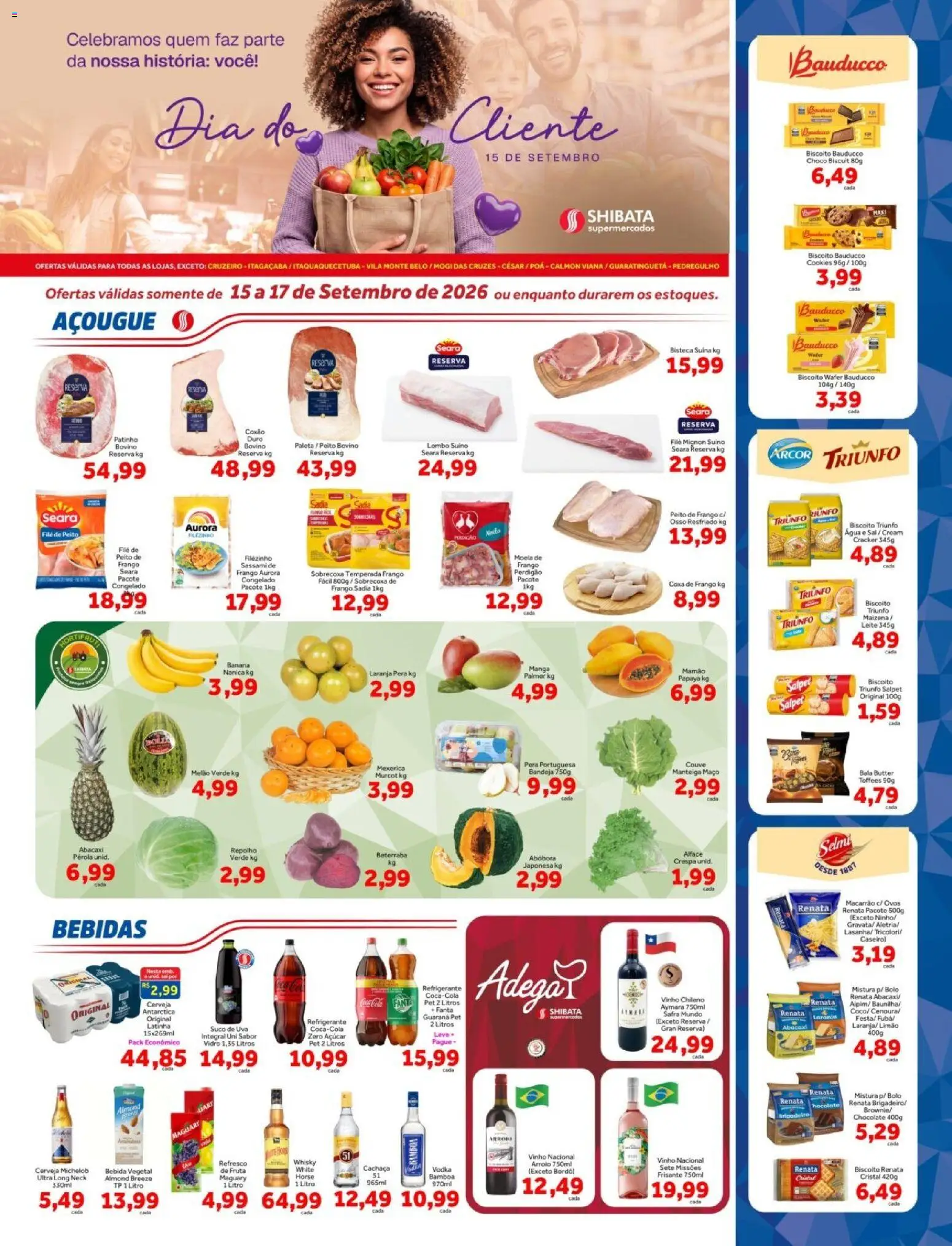Shibata Folheto - válido de 15/09/2026 | Página: 1 | Produtos: Leite, Manteiga, Macarrão, Açúcar