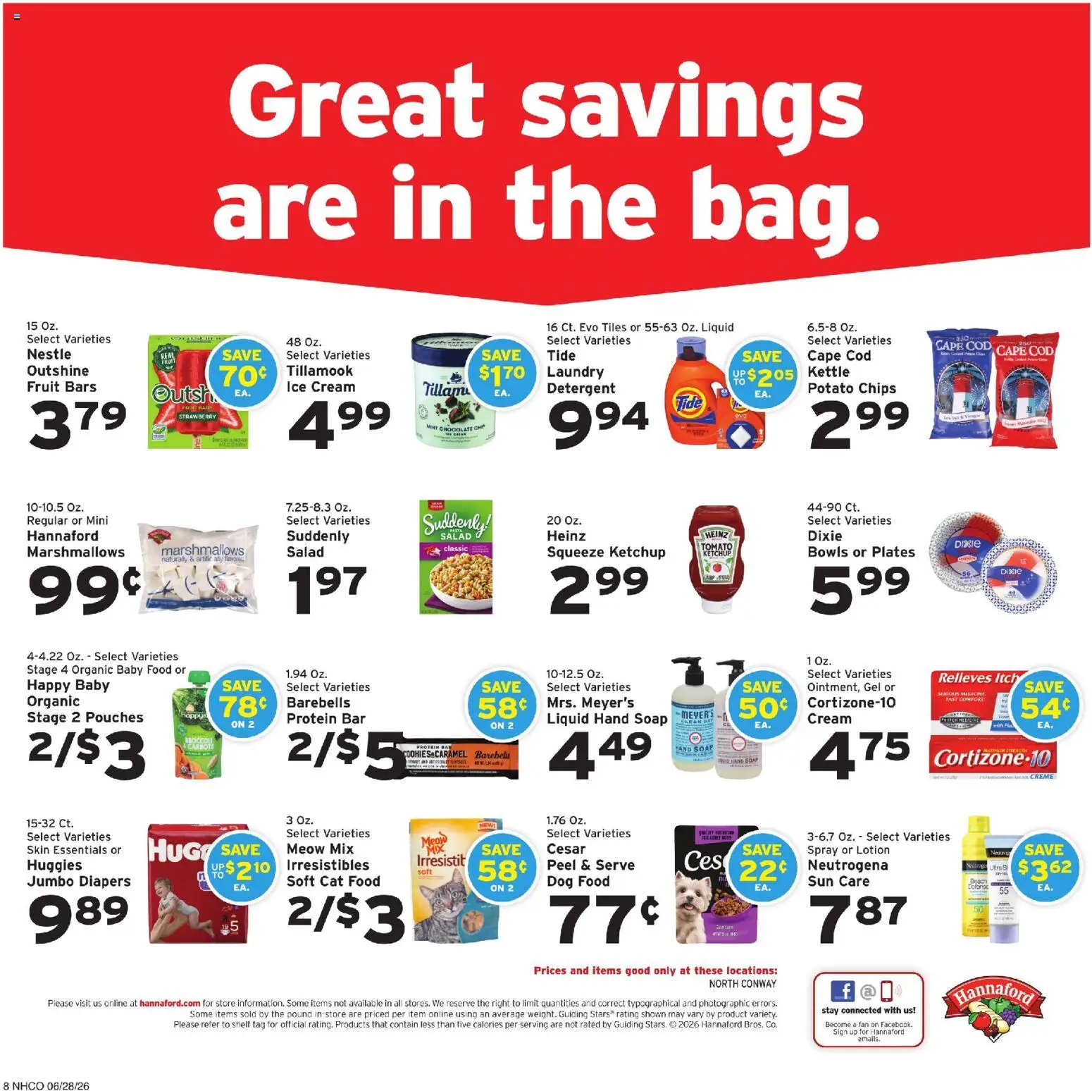 Hannaford Weekly Ad - valid from 06/28/2026 | Page: 8 | Products: Shelf, Dog Food, Salad, Fan