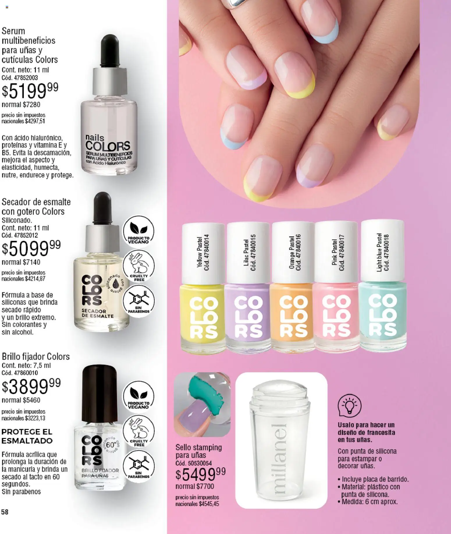 Millanel - Catálogo │ válido desde el 27.04.2026 | Página: 58 | Productos: Serum, Fijador, Brillo, Secador de esmalte