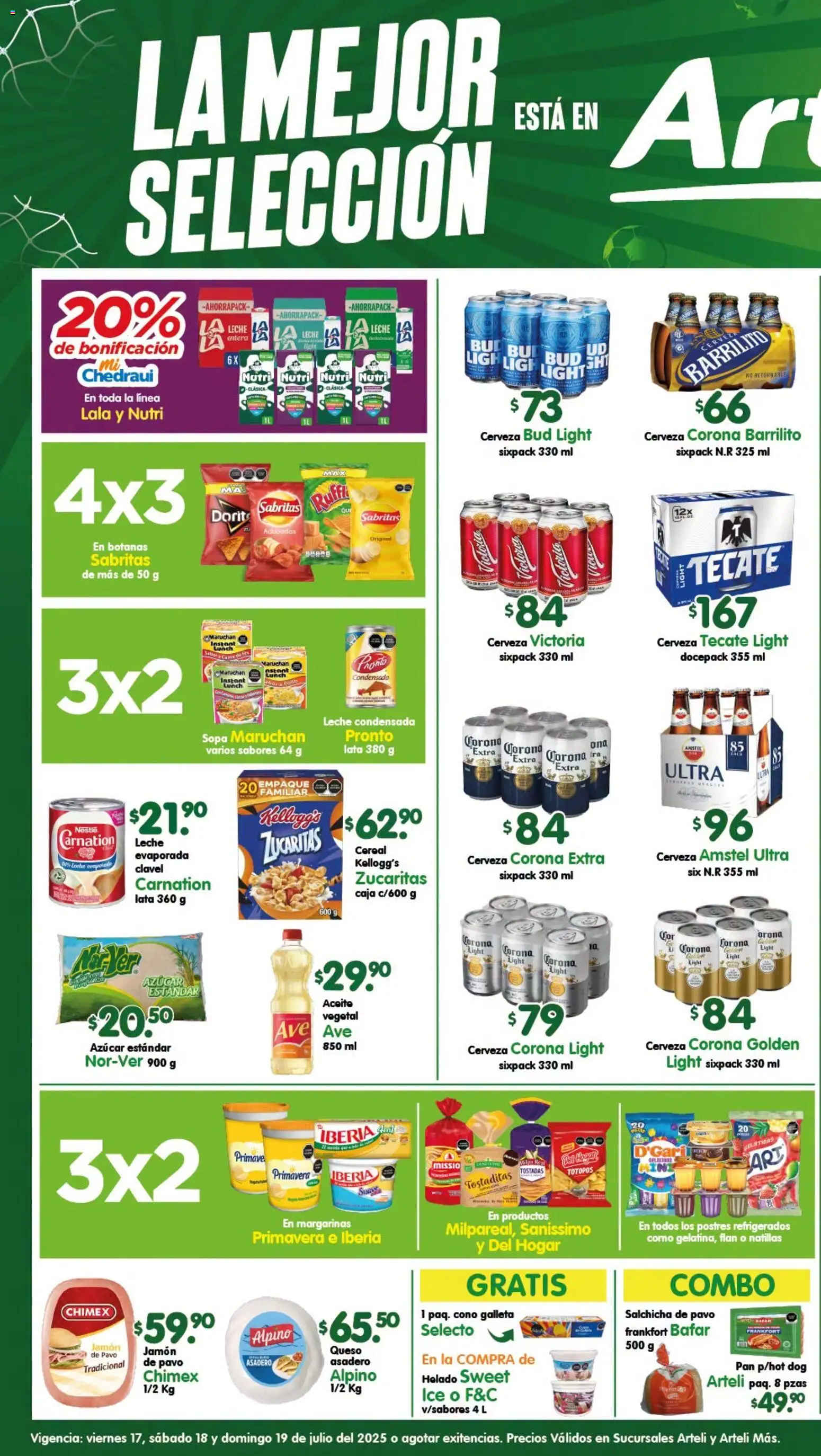 Nuevas ofertas de Arteli válidas en toda la República Mexicana desde el 17/07/2026. ¡Encuentra las mejores ofertas en Arteli folleto! | Página: 1 | Productos: Salchicha, Sopa, Jamón, Caja