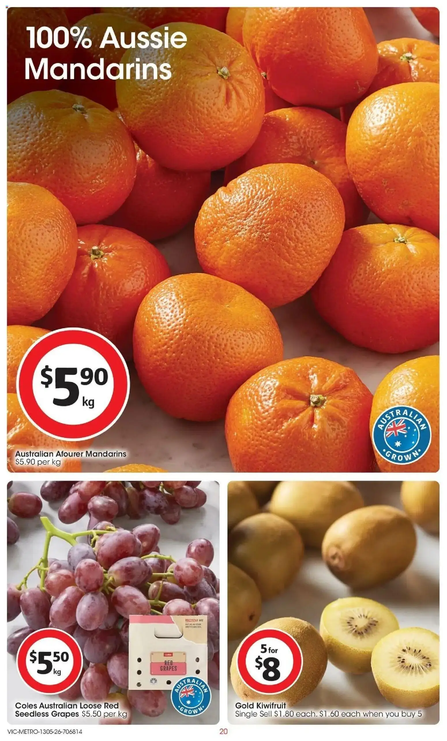 Coles catalogue - valid from 13.05.2026 | Page: 20 | Products: Kiwifruit, Mandarins, Grapes