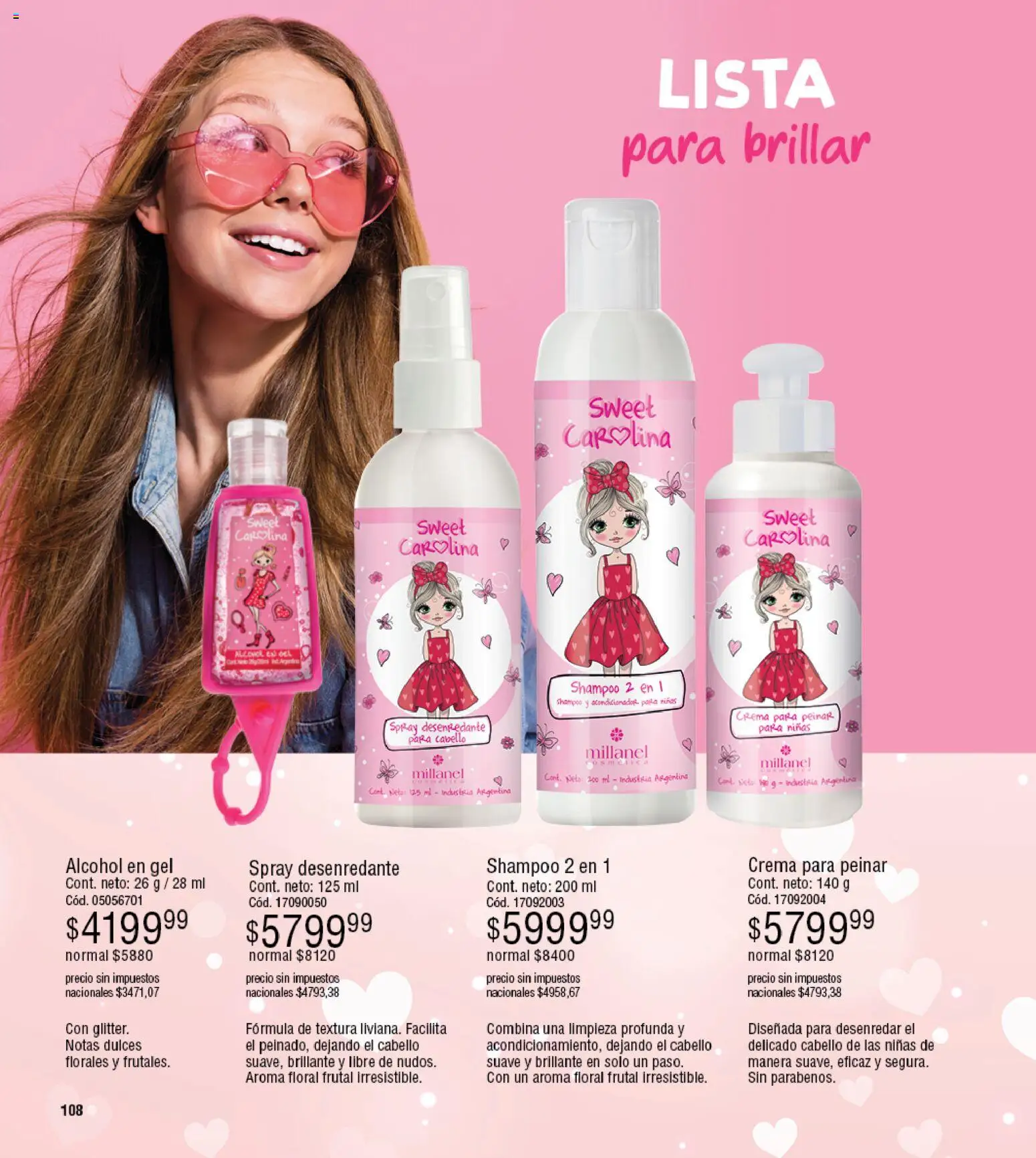 Millanel - Catálogo │ válido desde el 30/03/2026 | Página: 108 | Productos: Alcohol en gel, Shampoo, Acondicionador, Crema