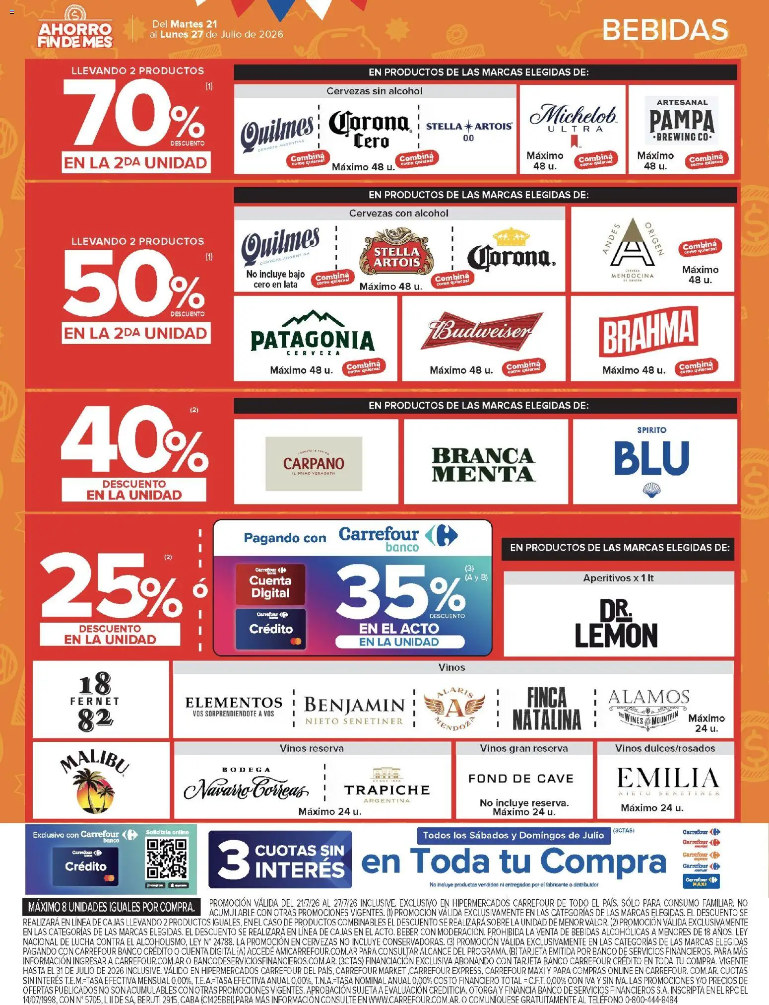 Carrefour ofertas │ válido desde el 21/07/2026 | Página: 13 | Productos: Teléfono, Sobre, Fernet, Cerveza