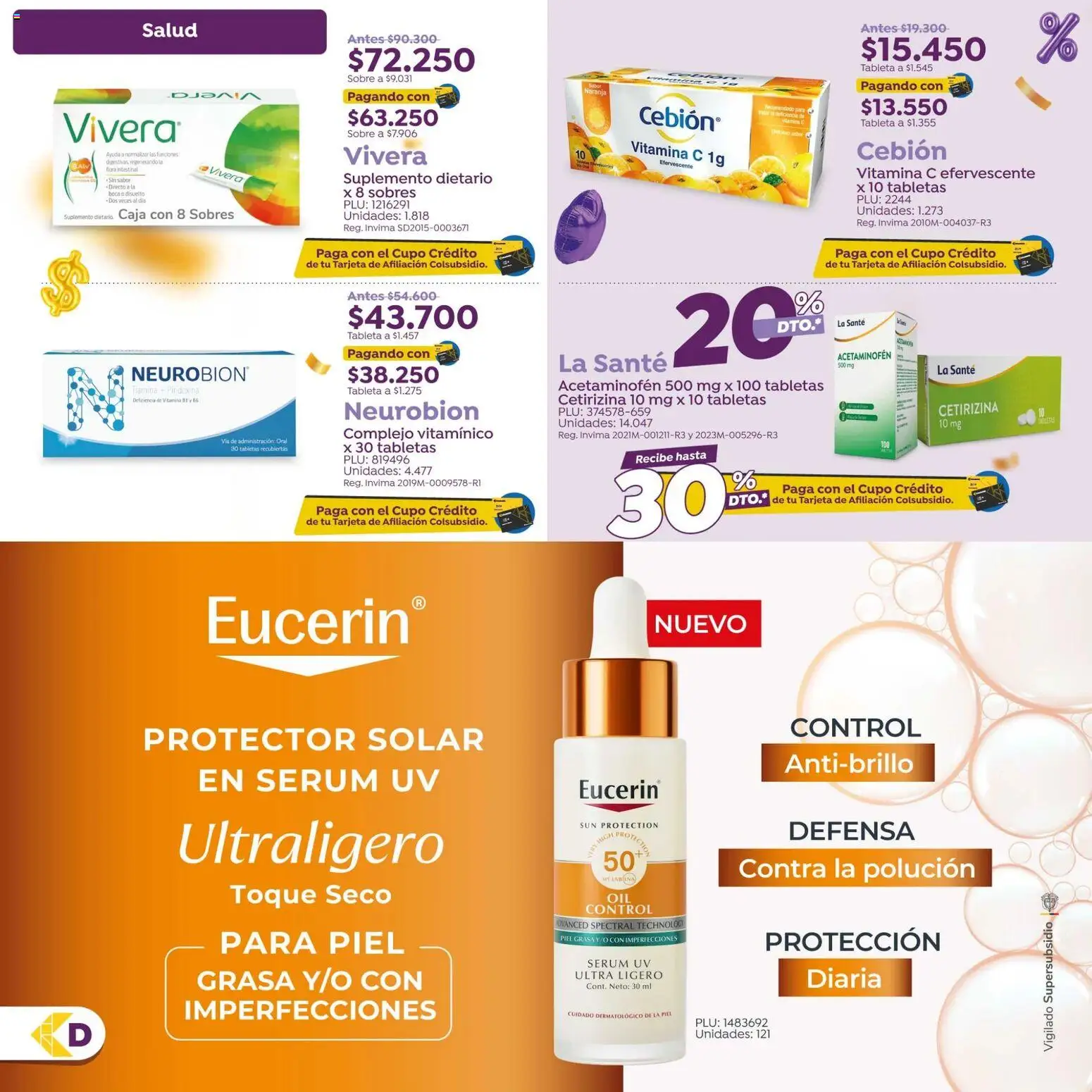 Colsubsidio revista - valida desde el 15/09/2026 | Página: 10 | Productos: Tableta, Serum, Sobre, Suplemento dietario