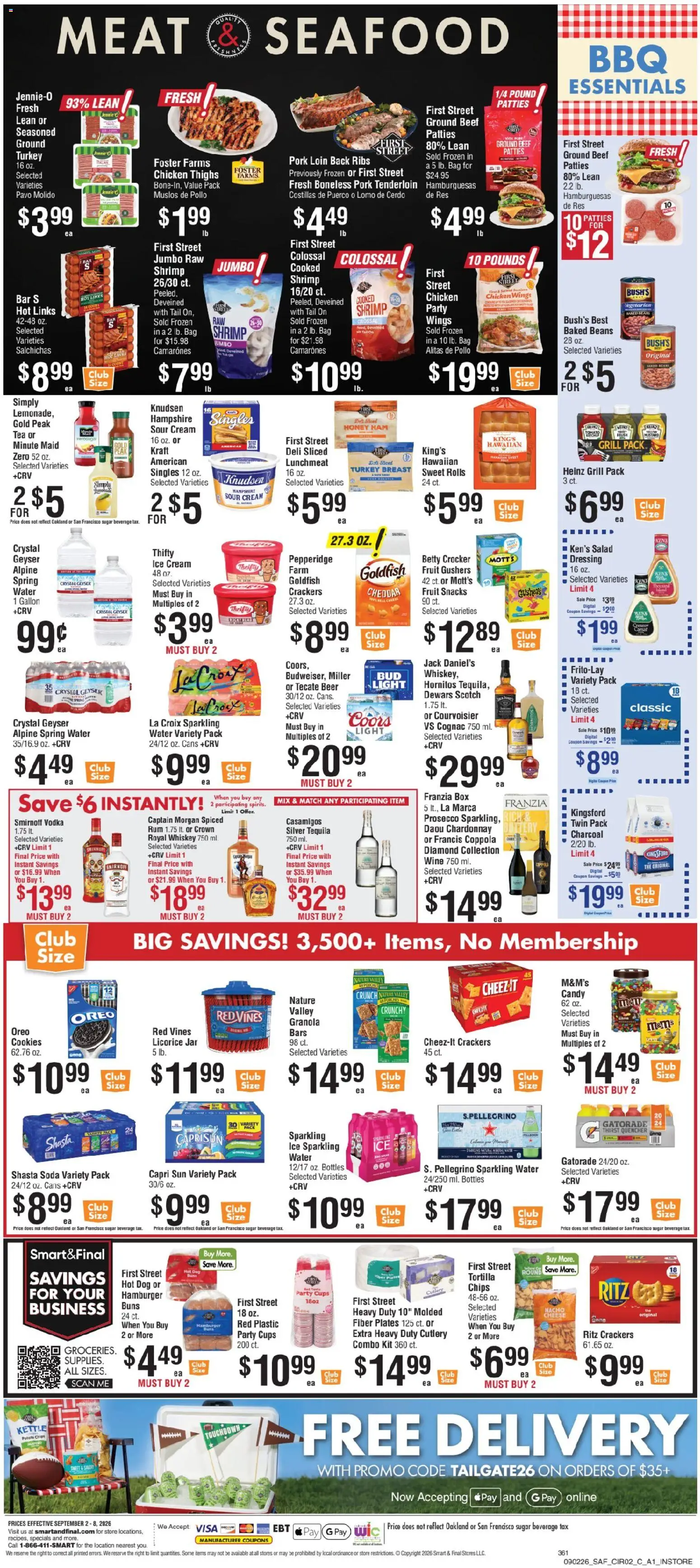 Smart & Final Weekly Ad - valid from 09/02/2026 | Page: 3 | Products: Pork loin, Candy, Water, Grill