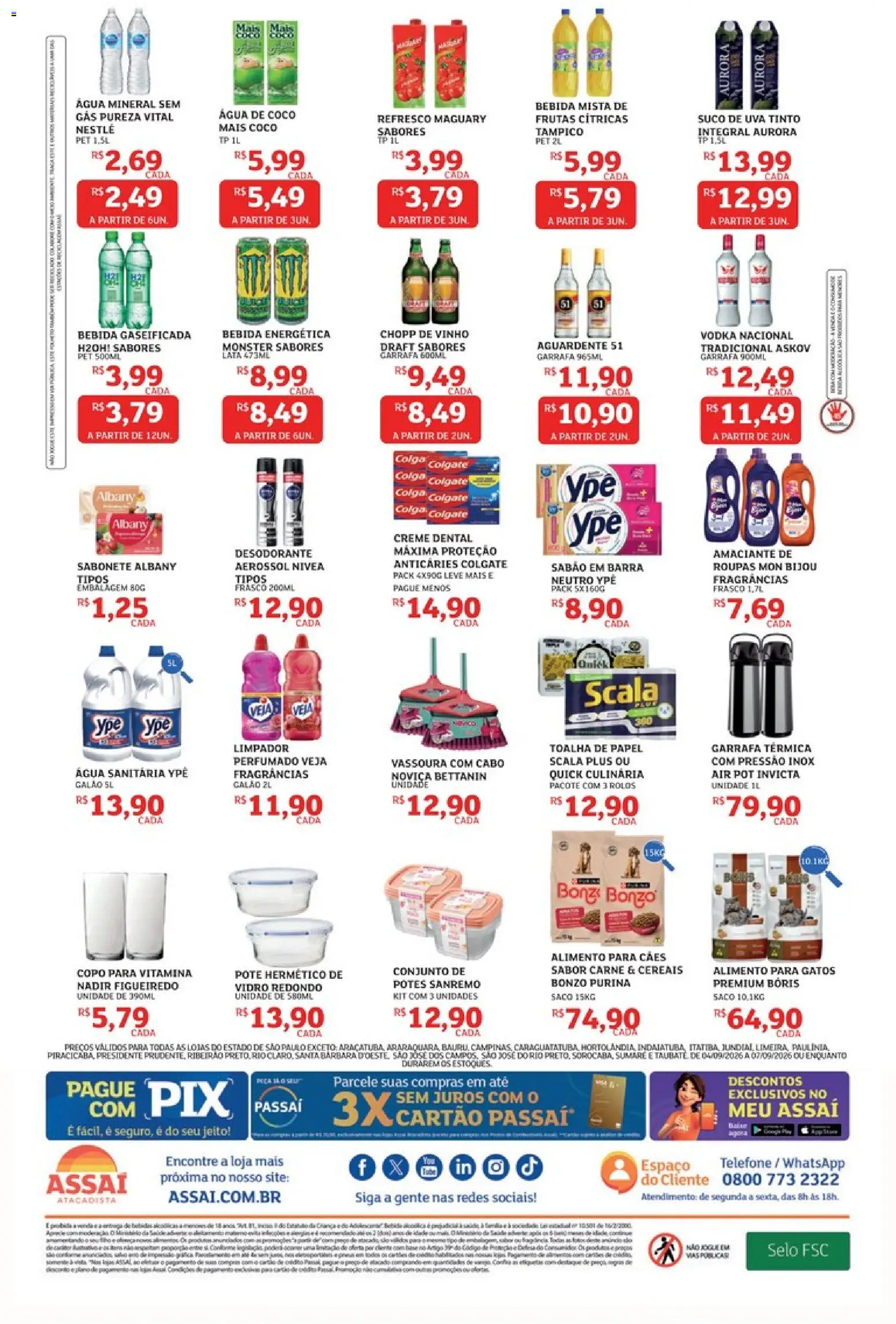 Assaí Atacadista Folheto - válido de 04/09/2026 | Página: 4 | Produtos: Vodka, Água mineral, Potes, Água sanitária