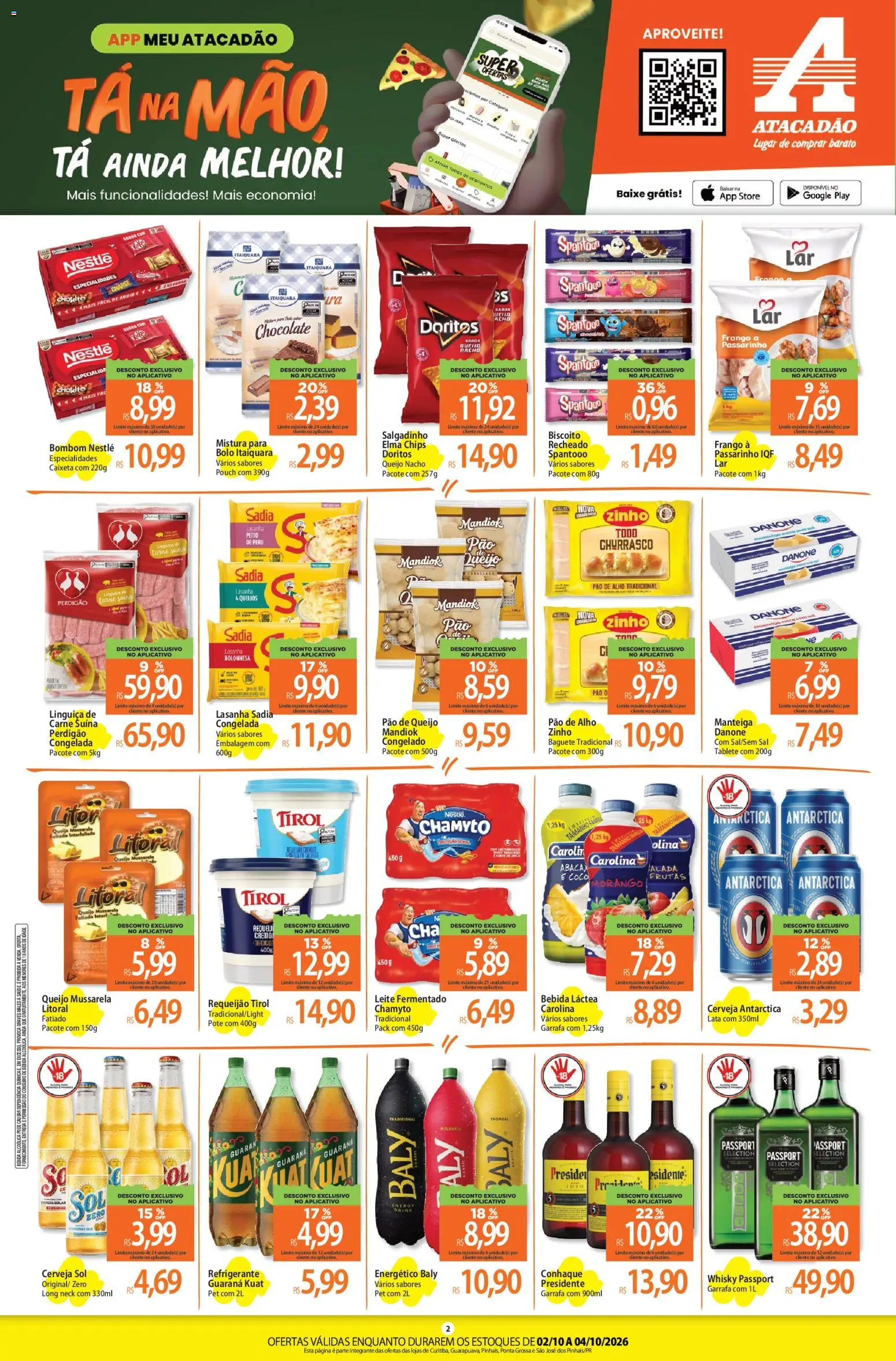 Atacadão Folheto - válido de 02/10/2026 | Página: 2 | Produtos: Elma Chips, Leite, Carne, Peru
