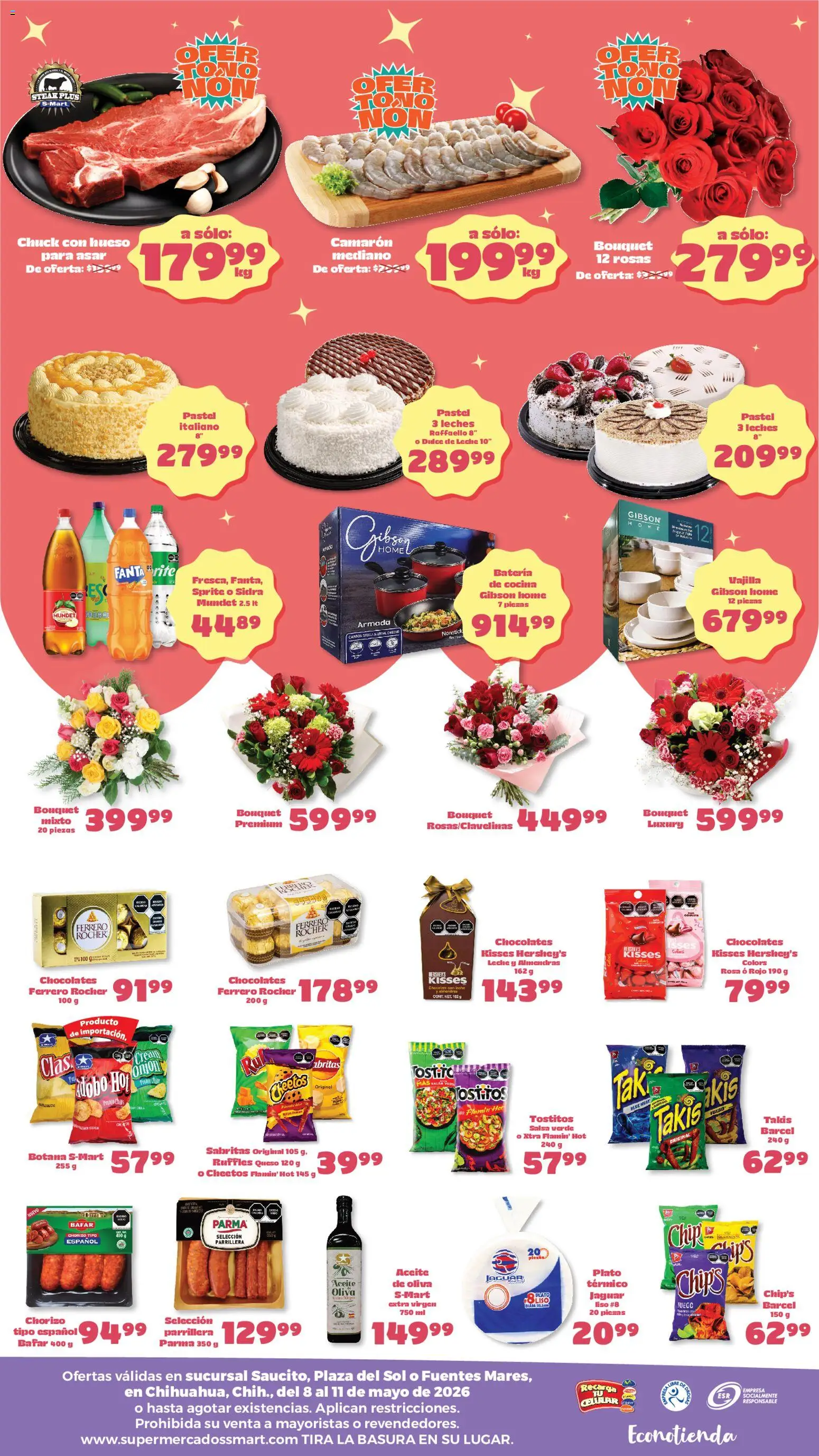 Nuevas ofertas de S-Mart válidas en toda la República Mexicana desde el 08.05.2026. ¡Encuentra las mejores ofertas en S-Mart folleto Ofertas de feria Chihuahua! | Página: 4 | Productos: Queso, Aceite, Pastel, Chorizo