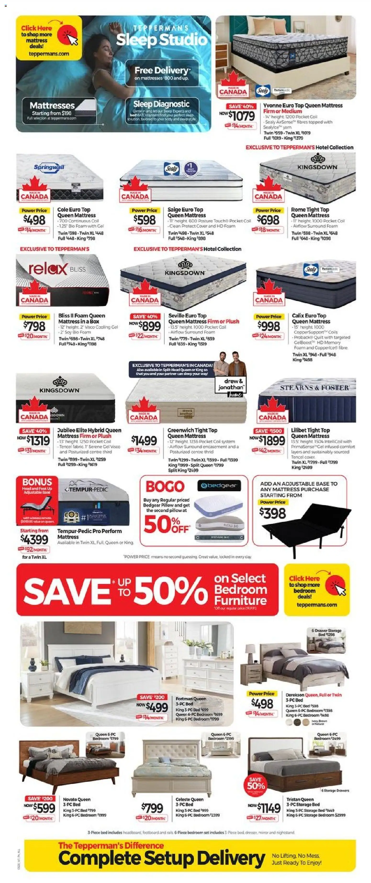 Tepperman's flyer valid from Jul 31, 2026 | Page: 8 | Products: Bed, Mattress, Pillow, Box
