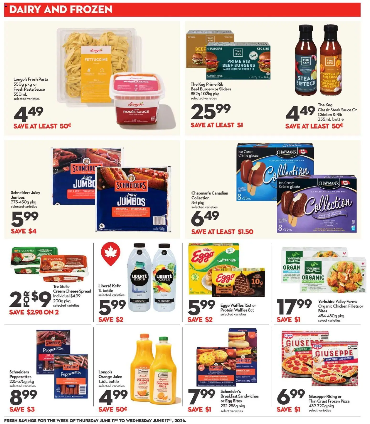 Longo's flyer valid from 11.06.2026 | Page: 10 | Products: Pasta, Pizza, Juice, Chicken