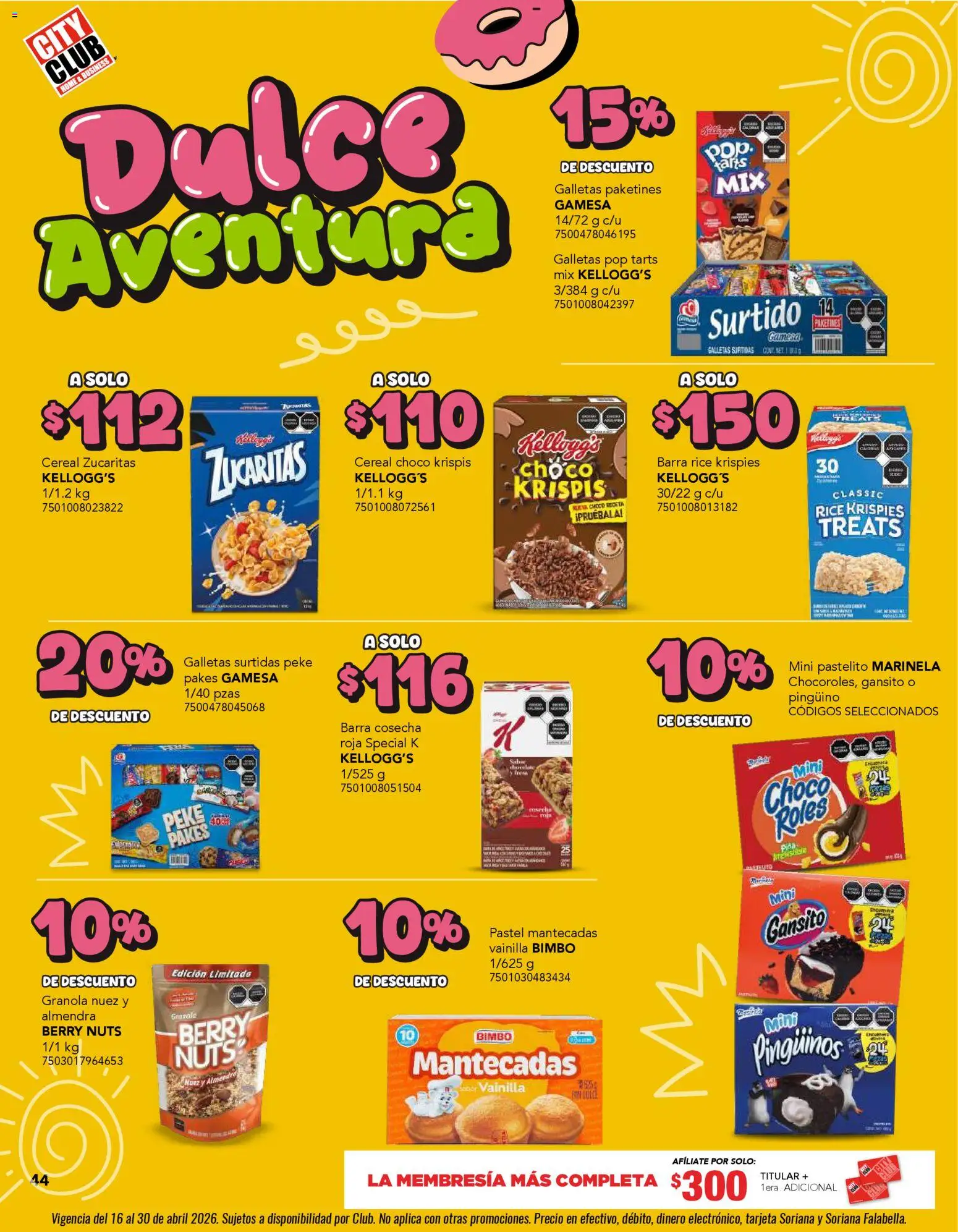 Nuevas ofertas de City Club válidas en toda la República Mexicana desde el 01.04.2026. ¡Encuentra las mejores ofertas en City Club catálogo! | Página: 44 | Productos: Pastel, Nuez, Galletas, Barra