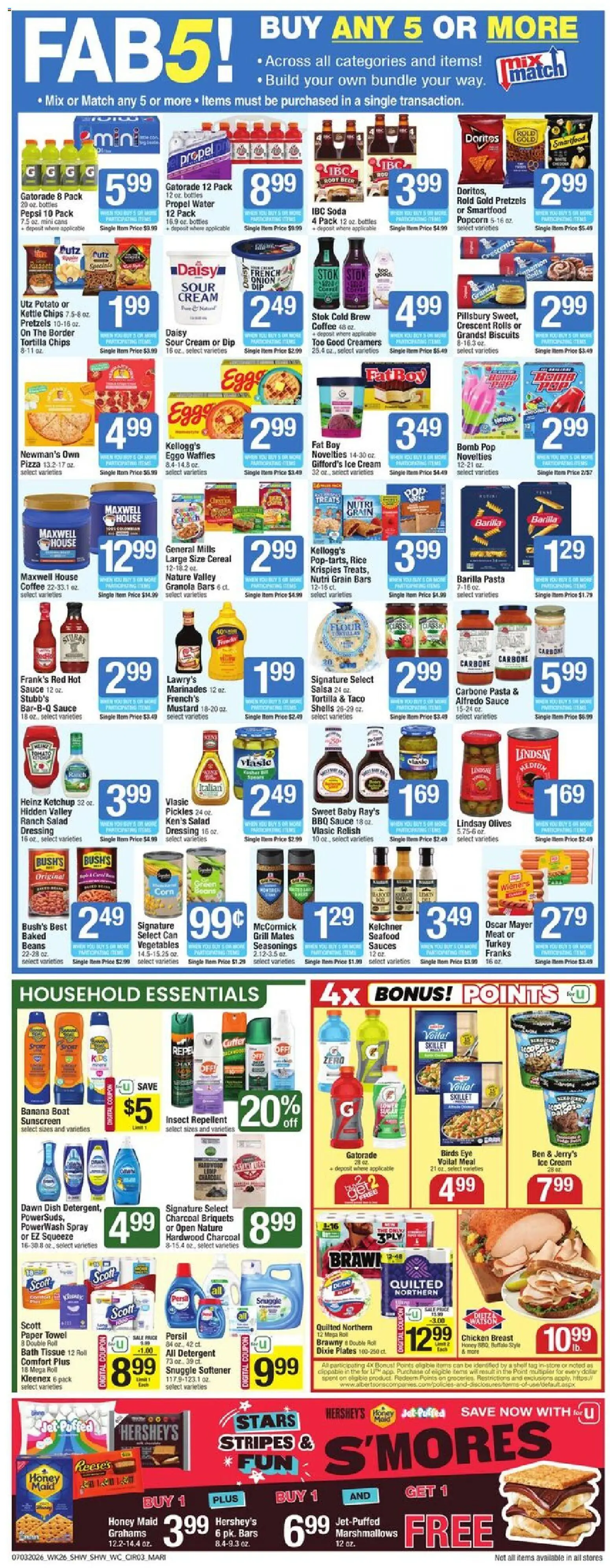 Shaw's Weekly Ad - valid from 07/03/2026 | Page: 3 | Products: Sunscreen, Detergent, Ice cream, Sauce