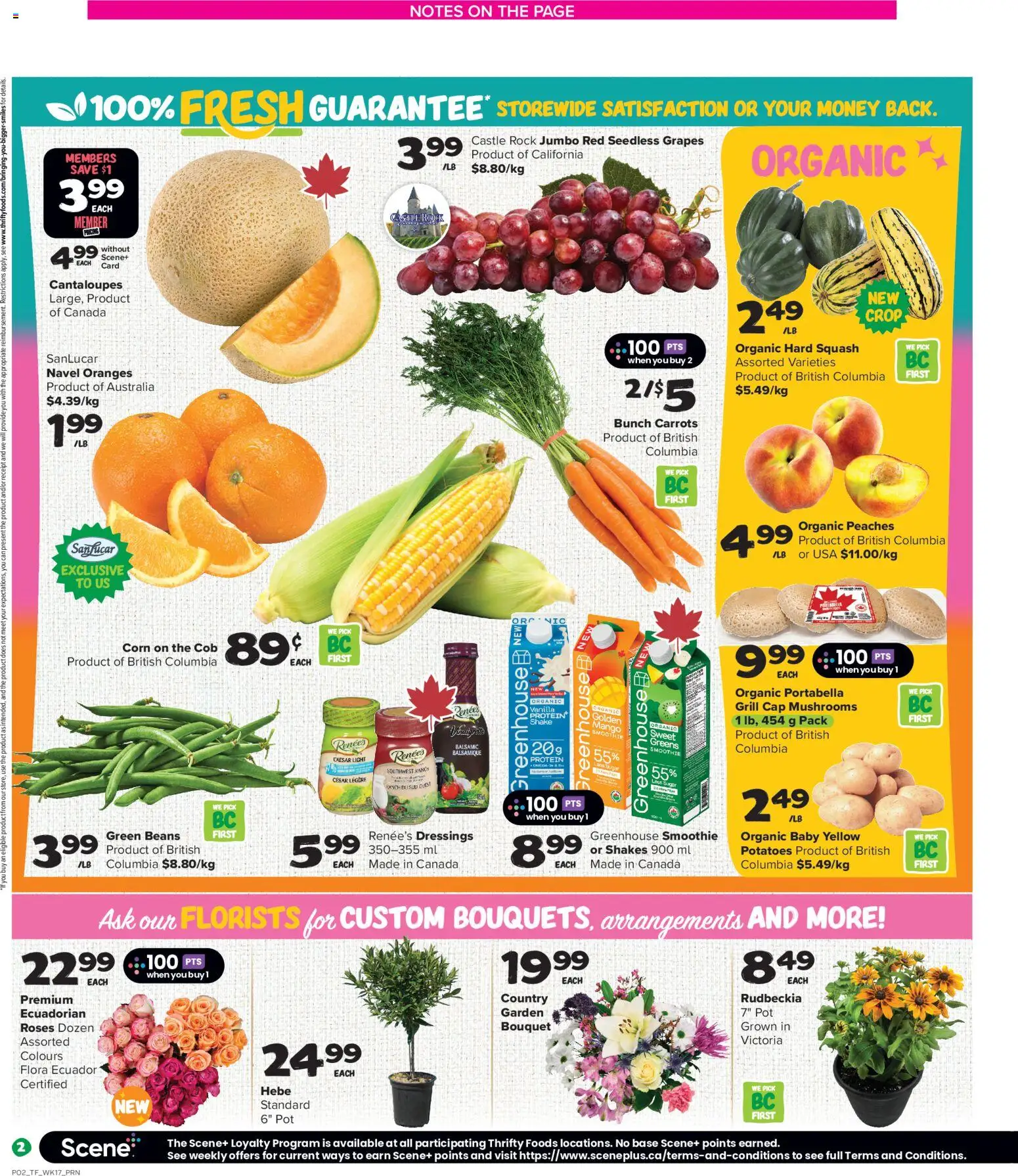 Thrifty Foods flyer valid from Aug 20, 2026 | Page: 3 | Products: Peaches, Mango, Corn, Mushrooms