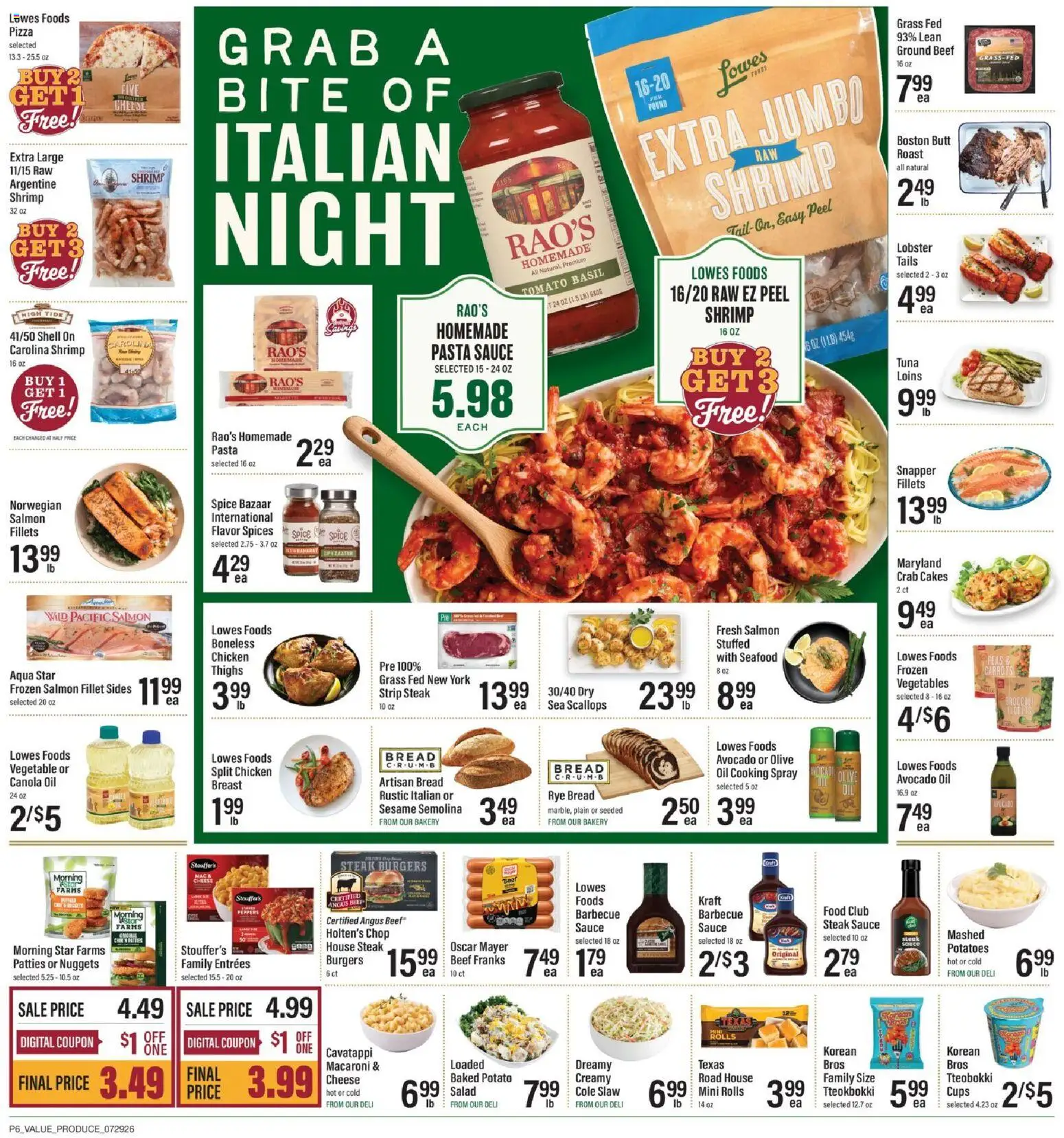 Lowes Foods Weekly Ad - valid from 07/29/2026 | Page: 7 | Products: Peppers, Cheese, Vegetables, Sauce