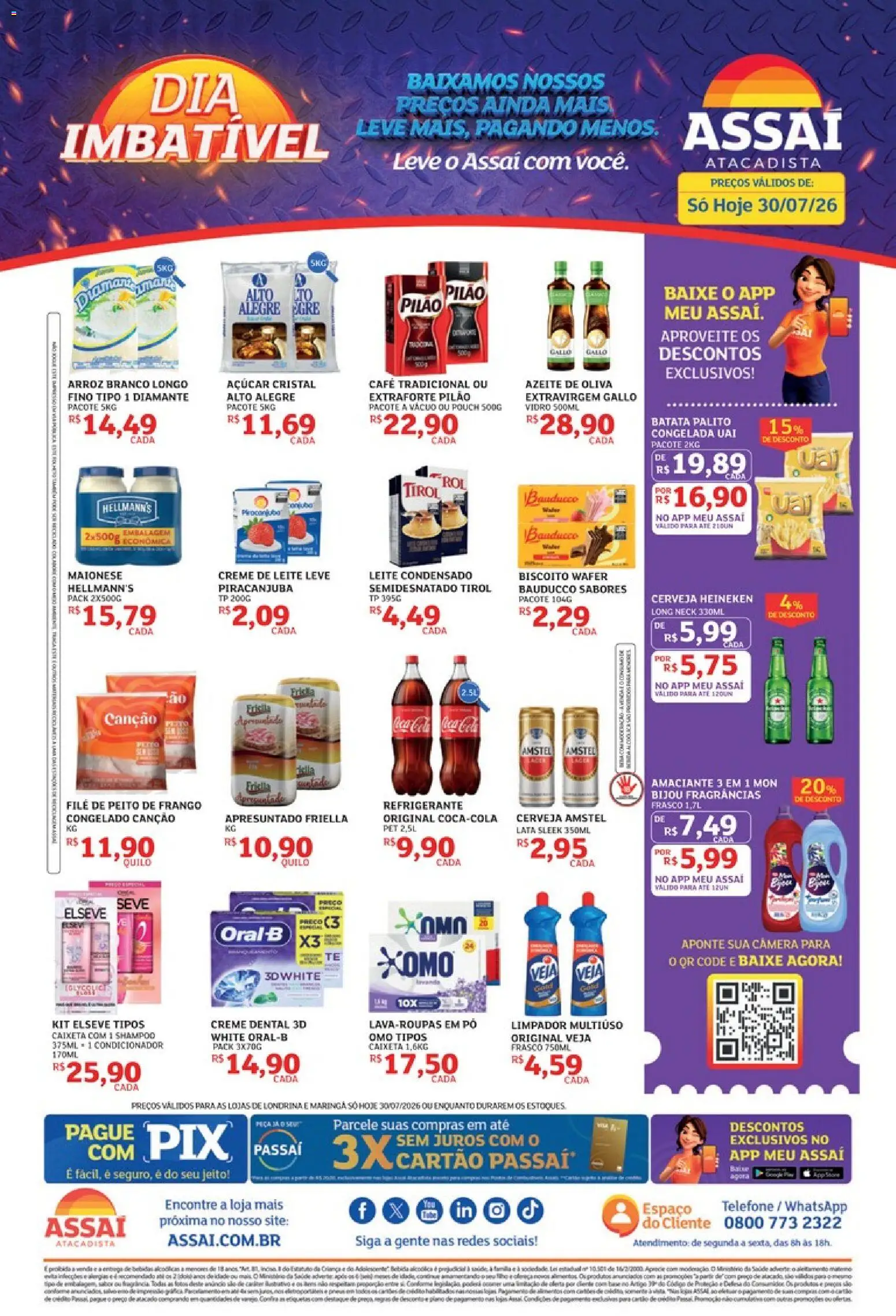 Assaí Atacadista Folheto - válido de 30/07/2026 | Página: 1 | Produtos: Limpador multiuso, Cerveja Heineken, Refrigerante, Telefone