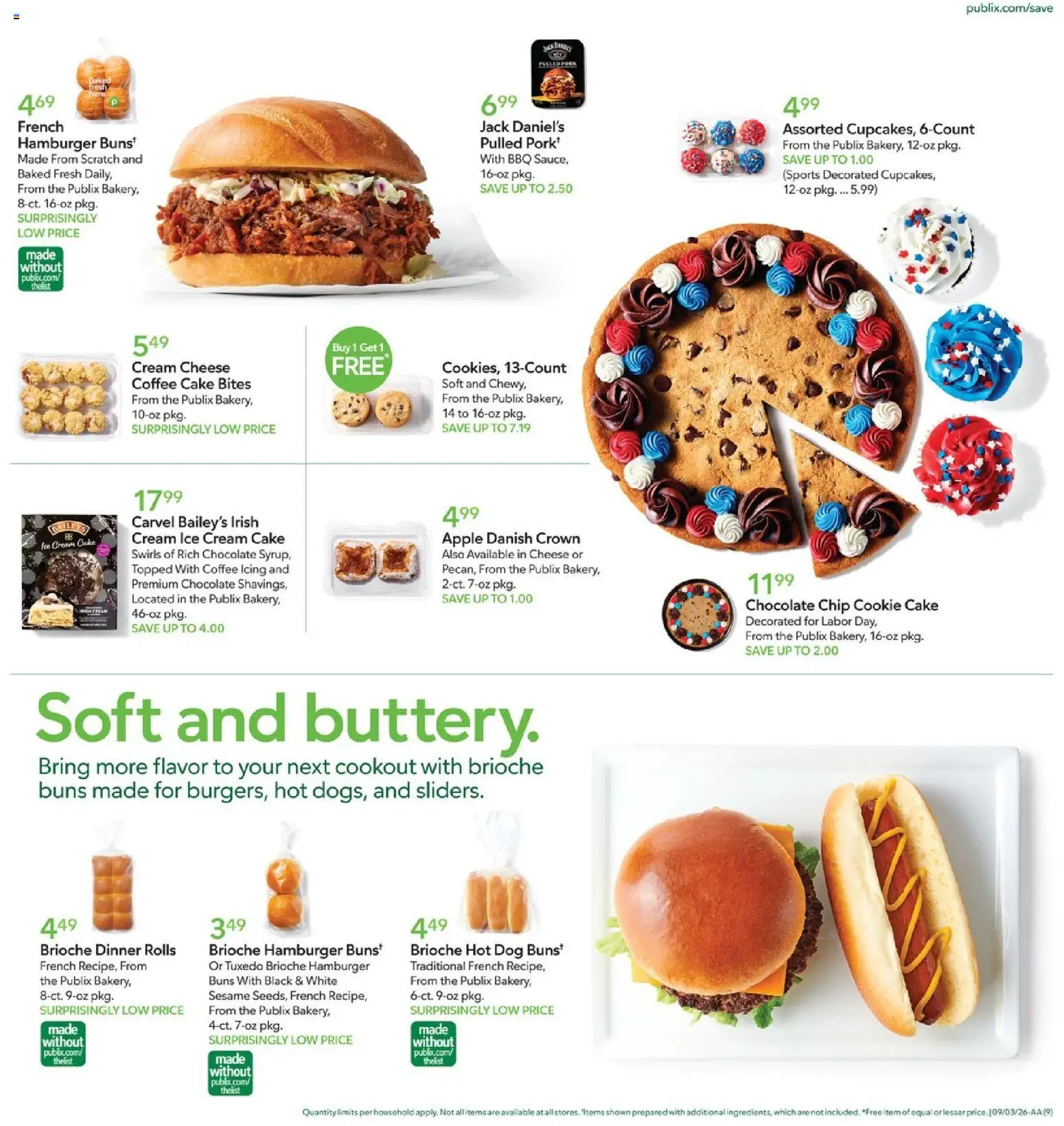Publix Weekly Ad - valid from 09/02/2026 | Page: 9 | Products: Ice cream cake, Cream cheese, Ice, Chocolate Chip