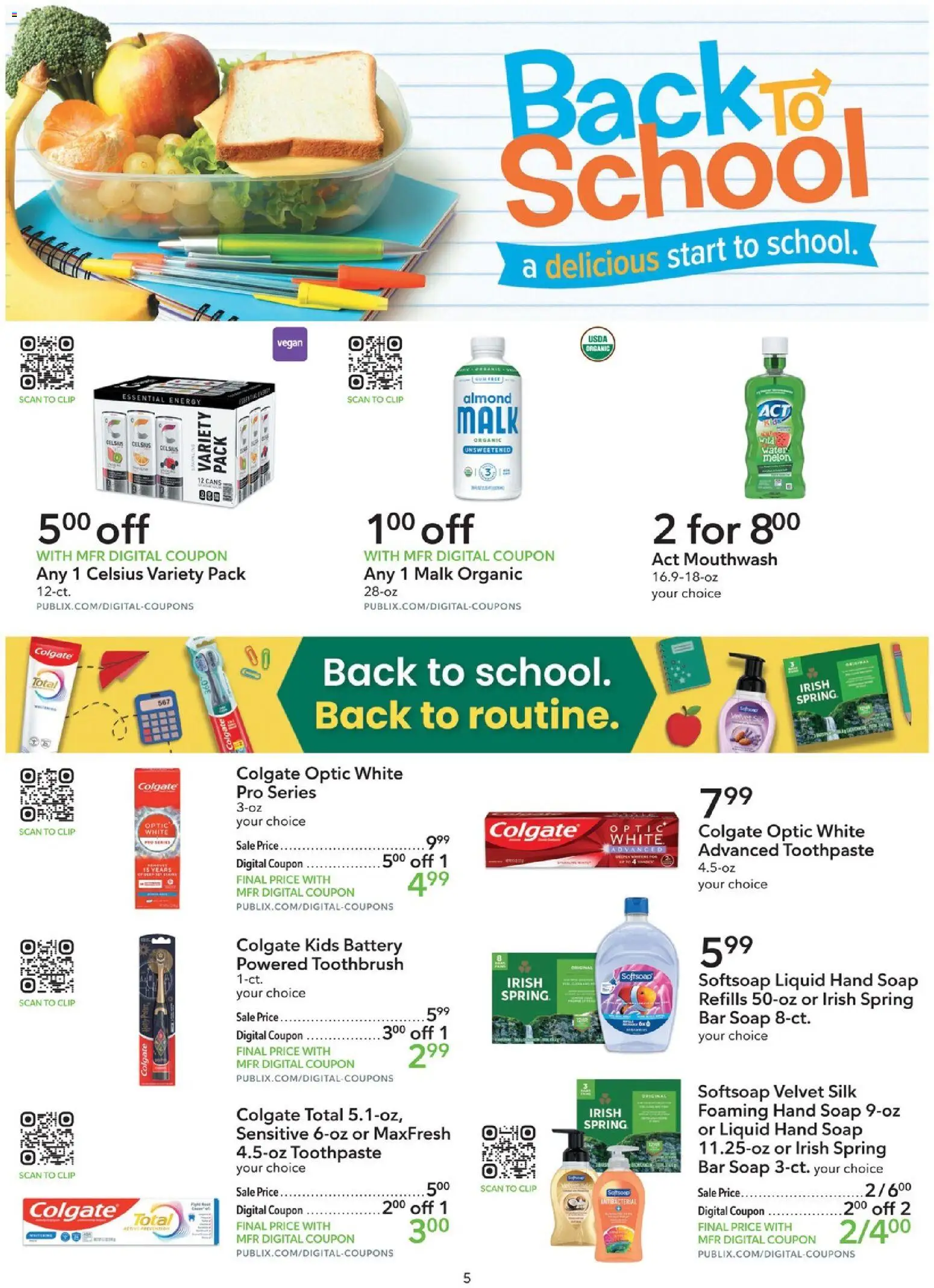 Publix Extra Savings - valid from 08/12/2026 | Page: 5 | Products: Battery, Toothbrush, Bar Soap, Water