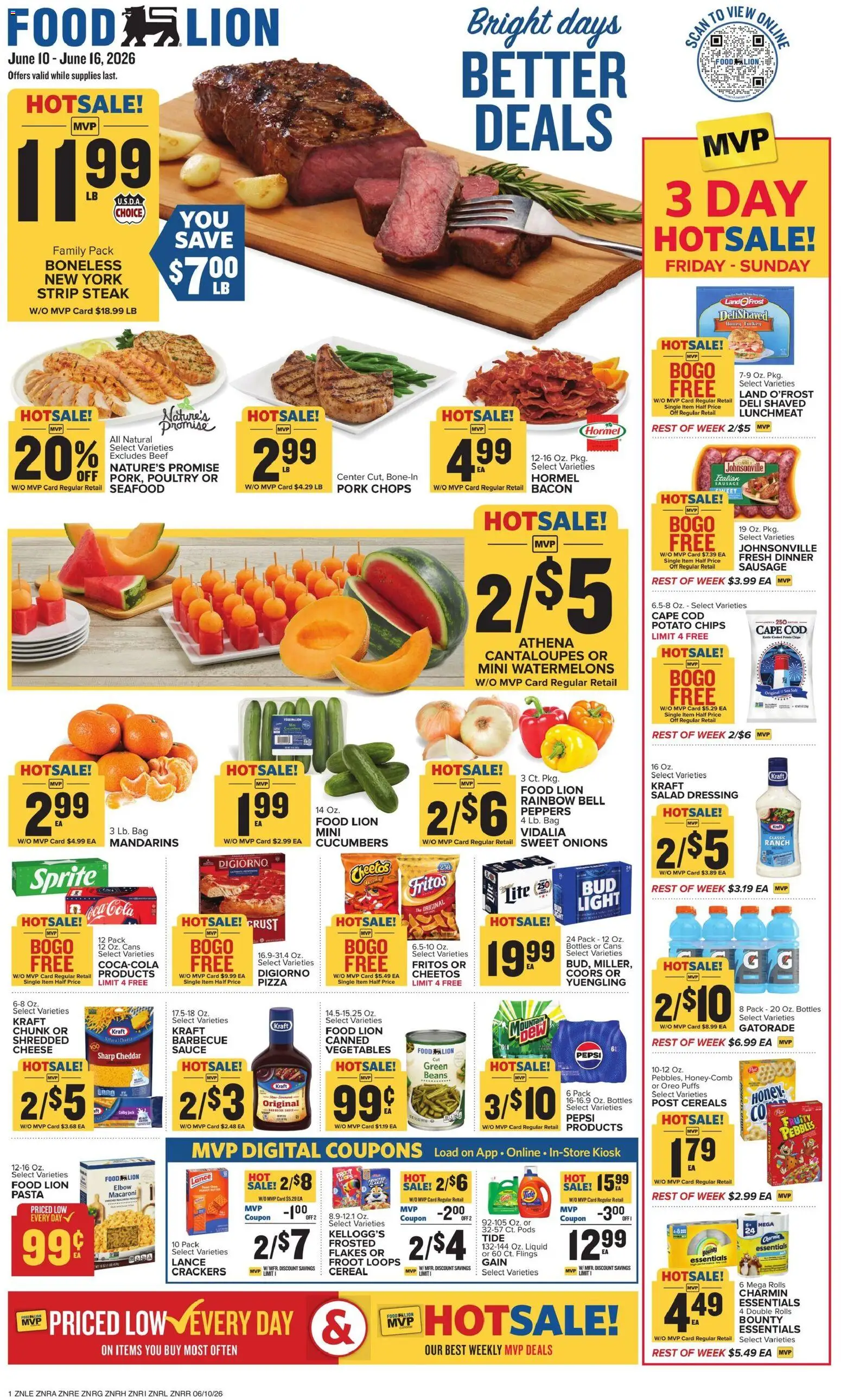 Food Lion Weekly Ad - valid from 10.06.2026 | Page: 1 | Products: Cantaloupes, Beef, Salt, Seafood