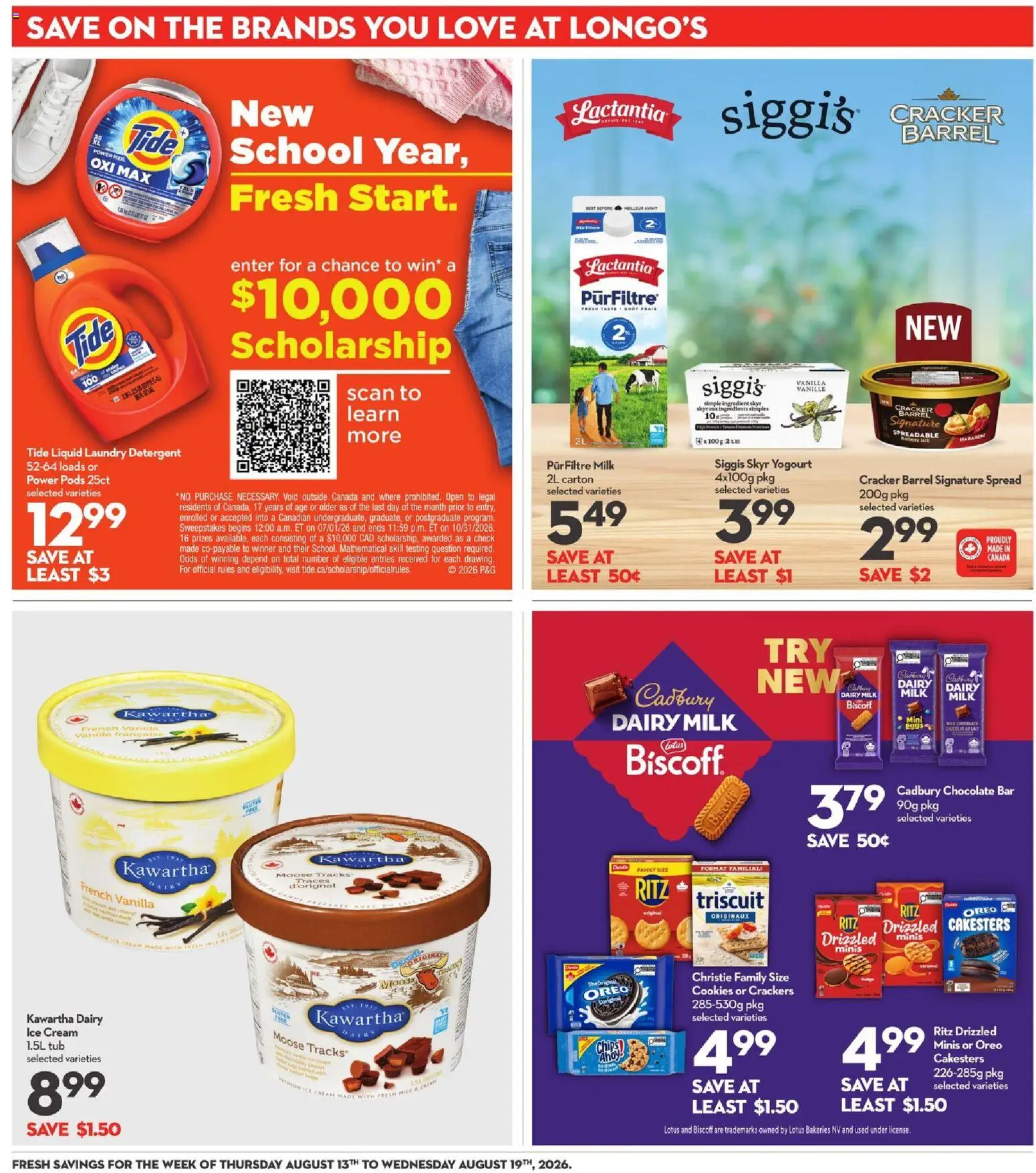 Longo's flyer valid from Aug 13, 2026 | Page: 17 | Products: Cream, Spread, Milk, Chocolate