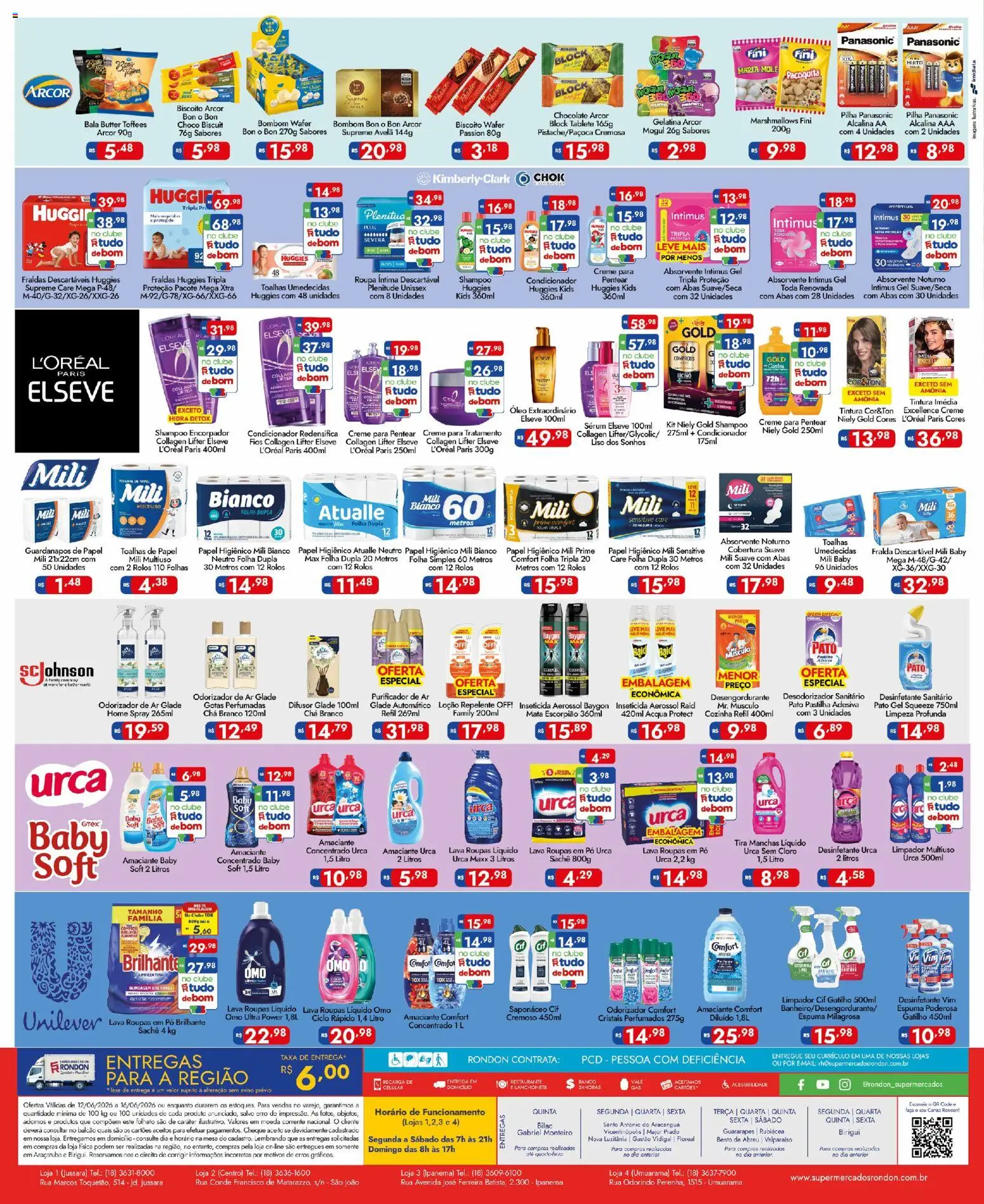 Supermercados Rondon Folheto - válido de 12.06.2026 | Página: 4 | Produtos: Roupas, Bombom, Absorvente, Gelatina