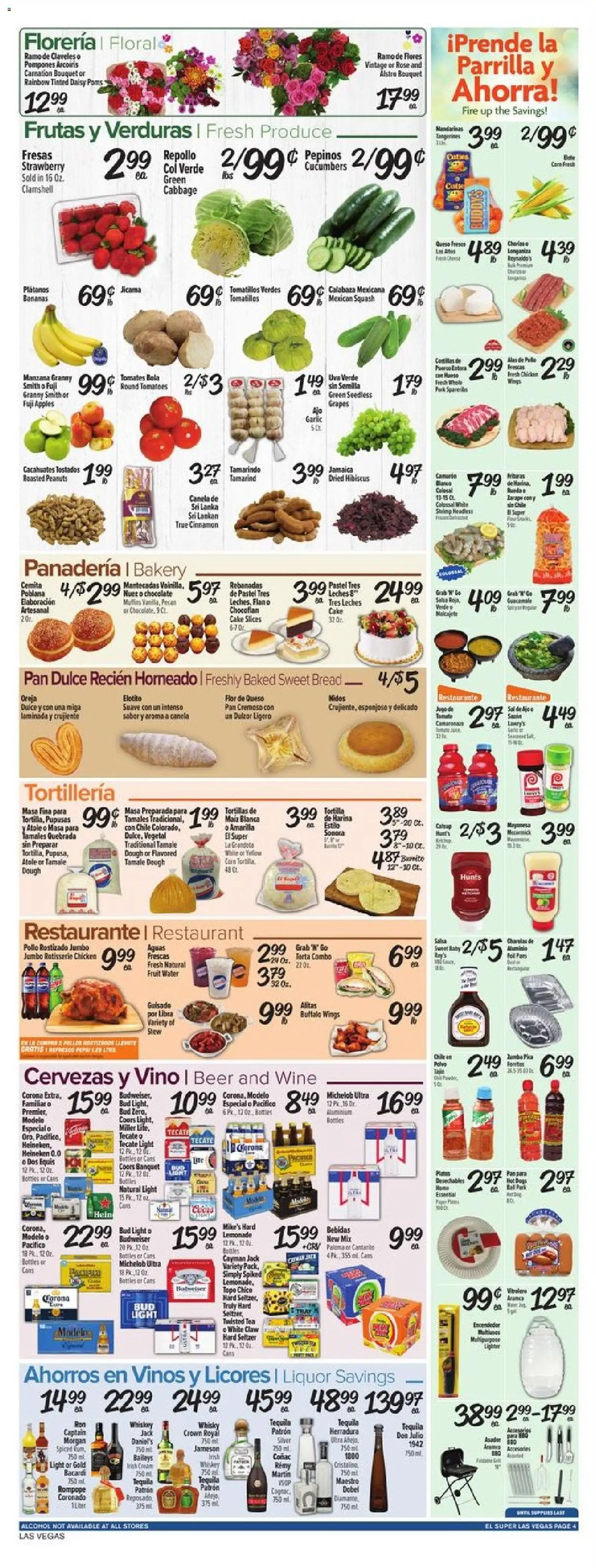 El Super Weekly Ad - NV - valid from 27.05.2026 | Page: 4 | Products: Squash, Bread, Chocolate, Whiskey