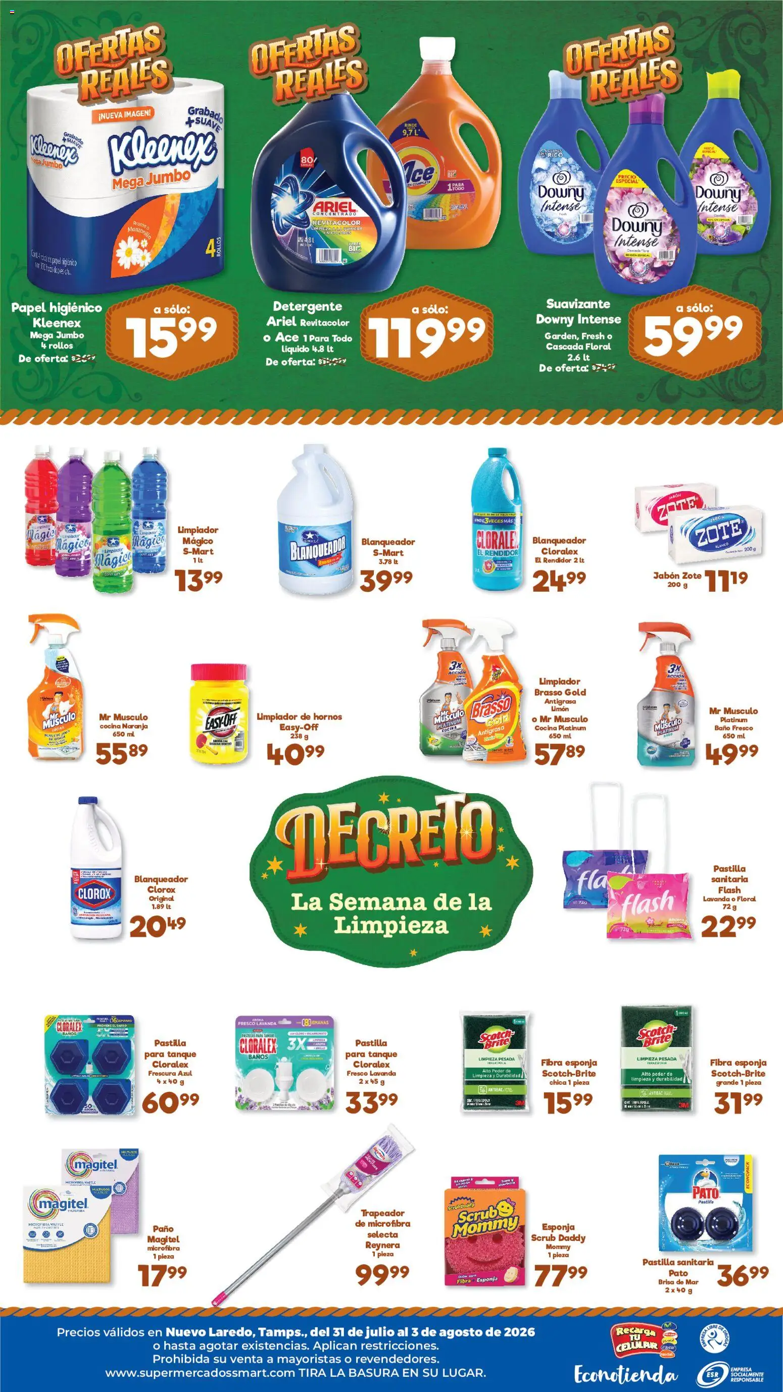 Nuevas ofertas de S-Mart válidas en toda la República Mexicana desde el 31/07/2026. ¡Encuentra las mejores ofertas en S-Mart folleto Ofertas de feria Nuevo Laredo! | Página: 2 | Productos: Esponja, Suavizante, Papel higiénico, Baño