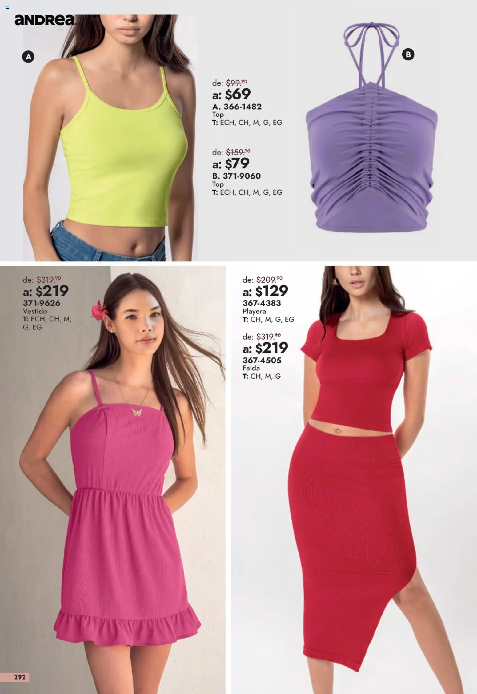 Nuevas ofertas de Andrea válidas en toda la República Mexicana desde el 13/09/2026. ¡Encuentra las mejores ofertas en Andrea catálogo Outlet! | Página: 292 | Productos: Vestido, Playera, Falda