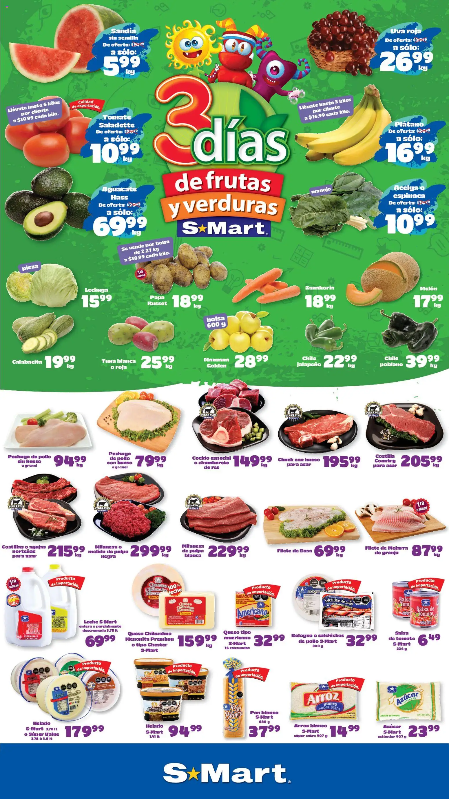 Nuevas ofertas de S-Mart válidas en toda la República Mexicana desde el 18/08/2026. ¡Encuentra las mejores ofertas en S-Mart folleto Monterrey! | Página: 1 | Productos: Queso, Res, Calabacita, Salchichas