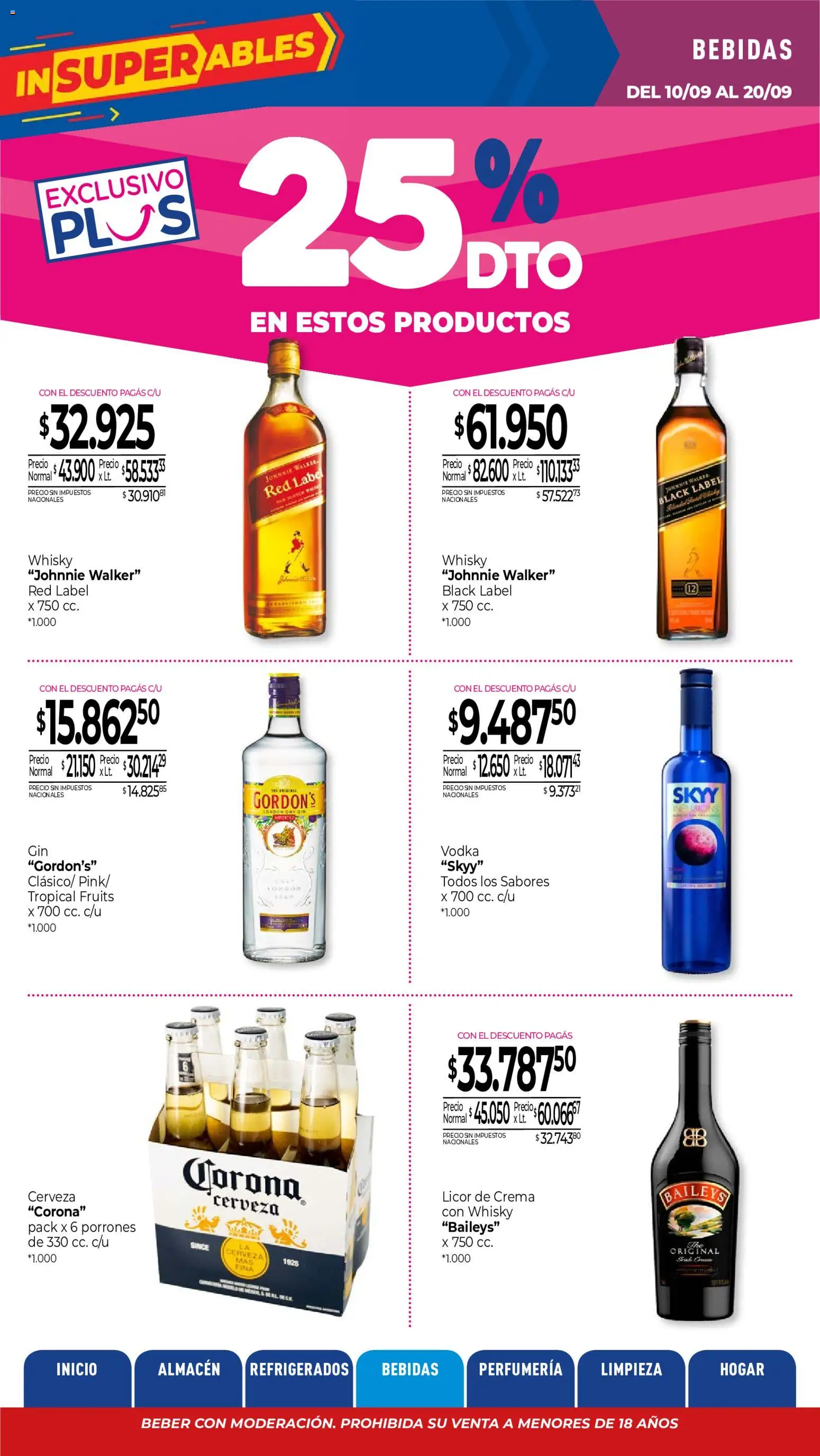 La Anonima catálogo │ válido desde el 10/09/2026 | Página: 21 | Productos: Vodka, Whisky, Baileys, Bebidas