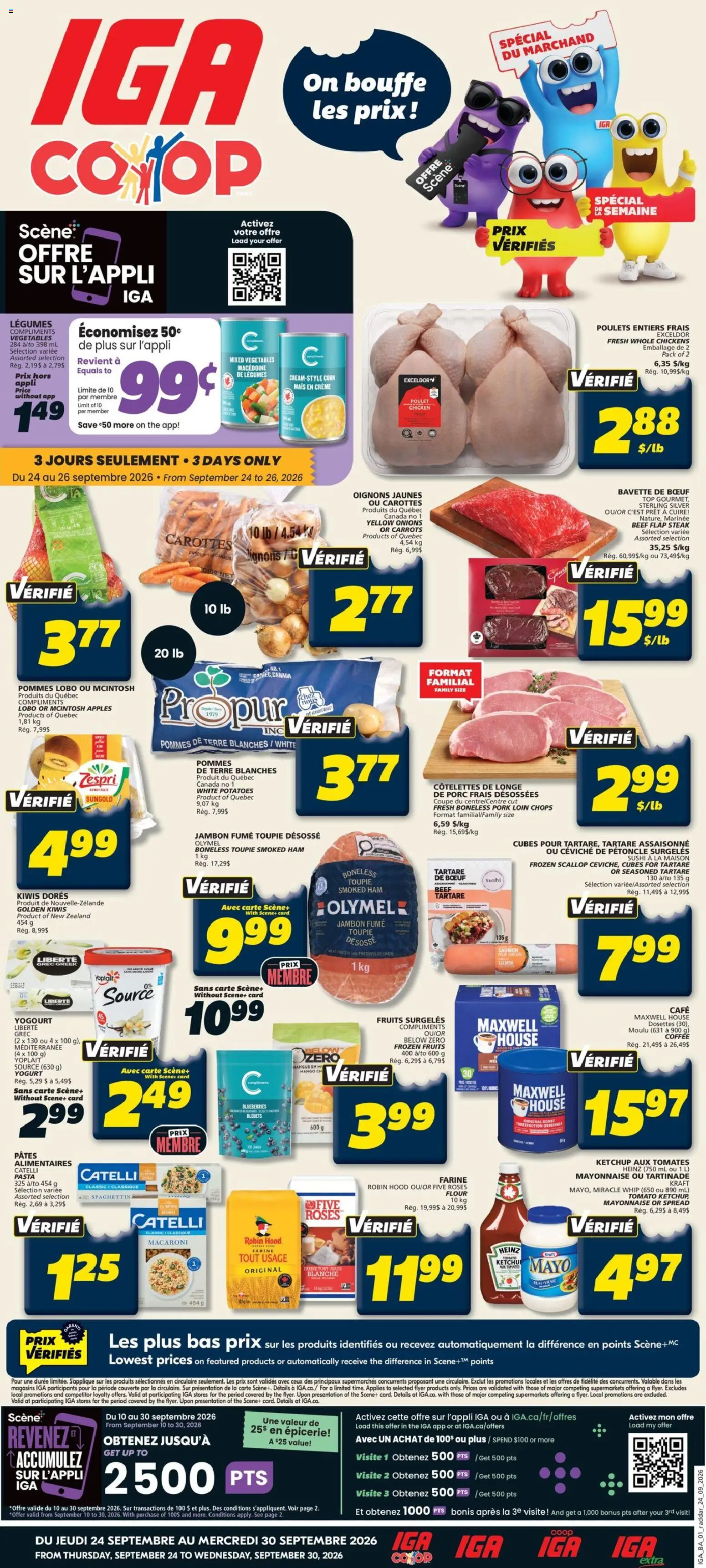 IGA flyer valid from Sep 24, 2026 | Page: 1 | Products: Flour, Vegetables, Corn, Chicken